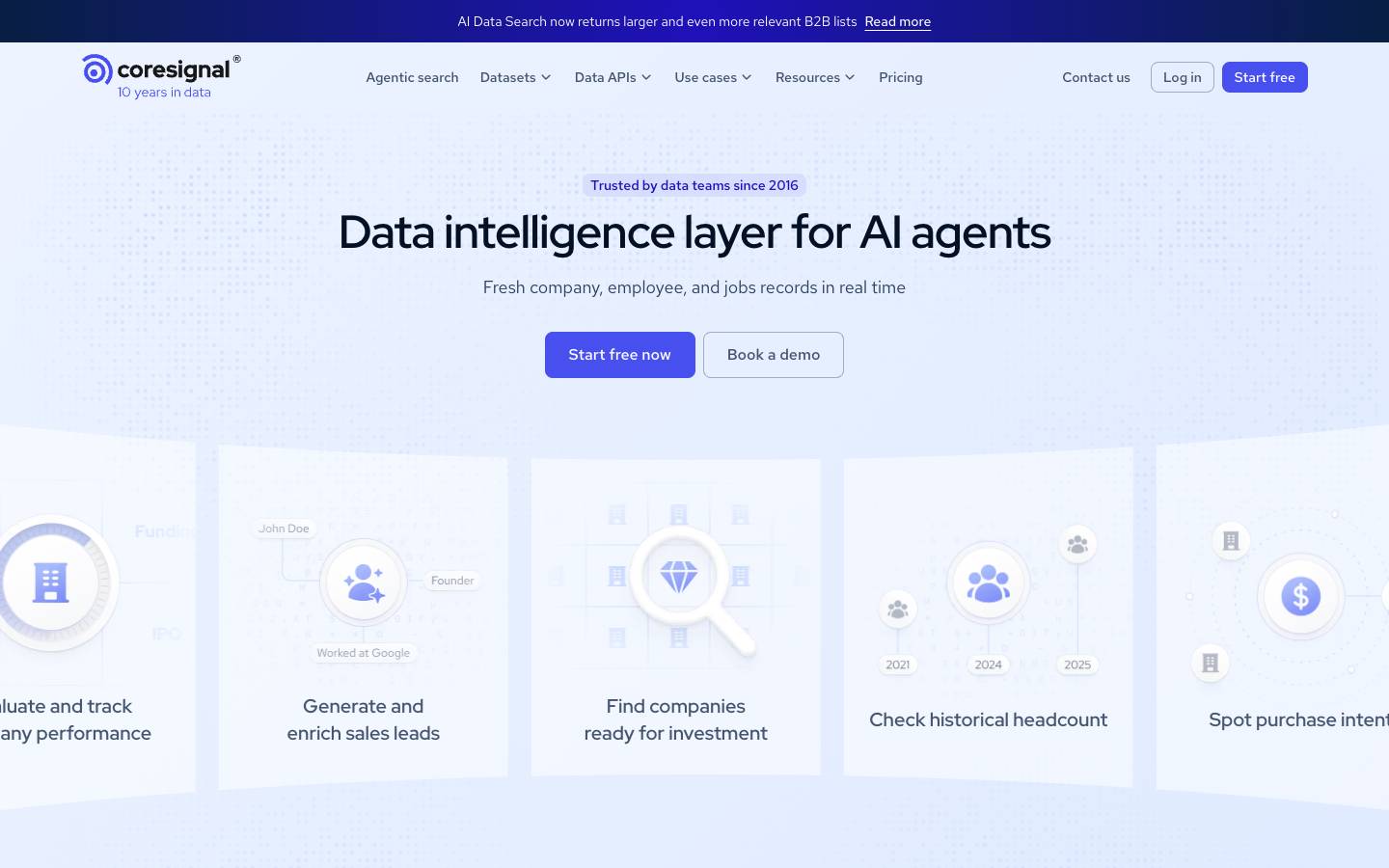 Coresignal's homepage, as read on Oct 2, 2026