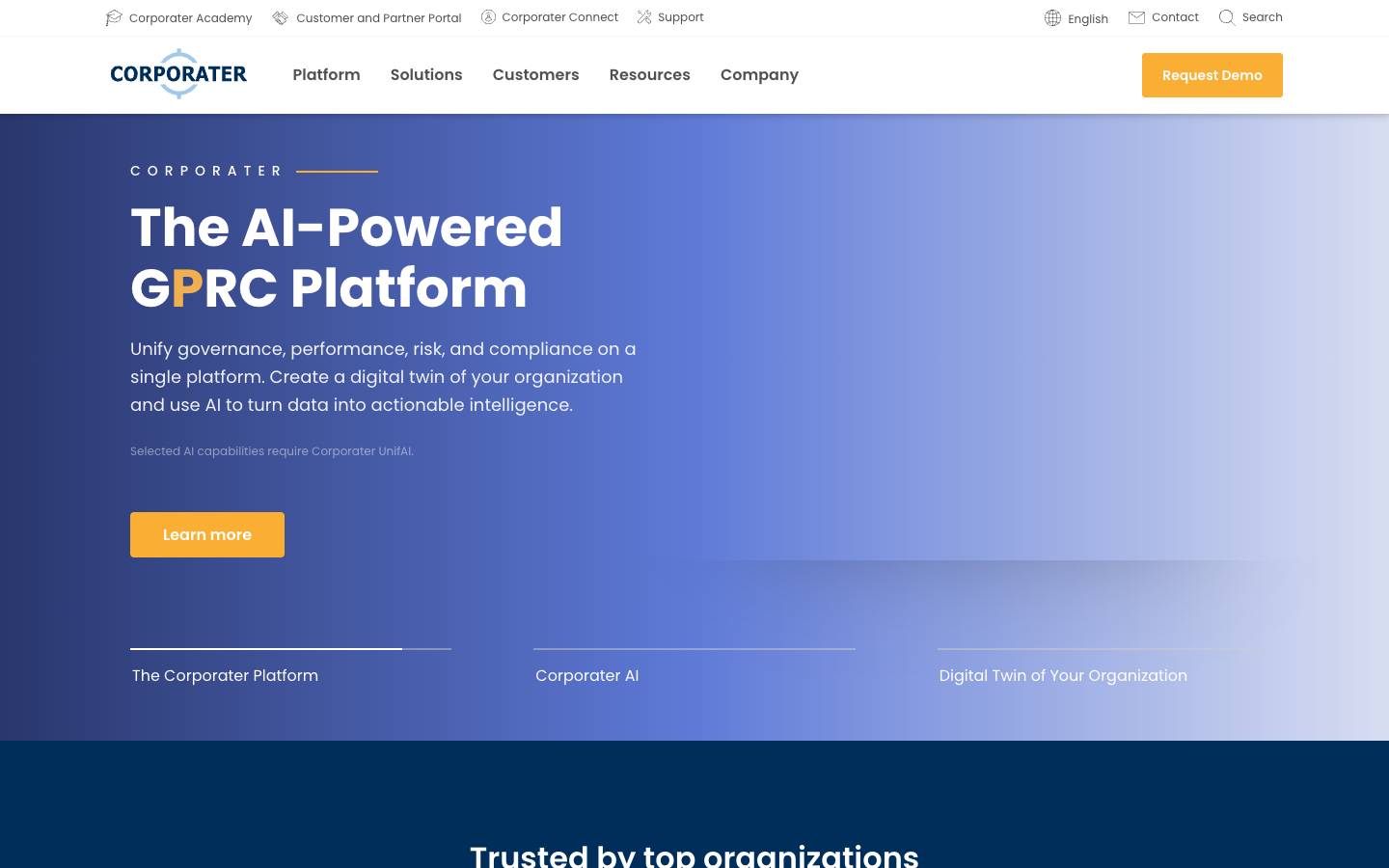 Corporater's homepage, as read on Oct 2, 2026