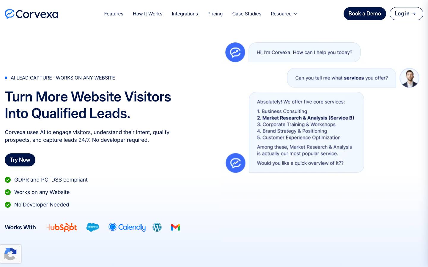 Corvexa's homepage, as read on Oct 2, 2026