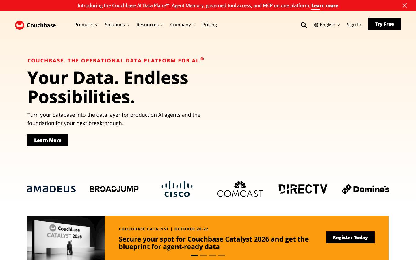 Couchbase's homepage, as read on Oct 2, 2026
