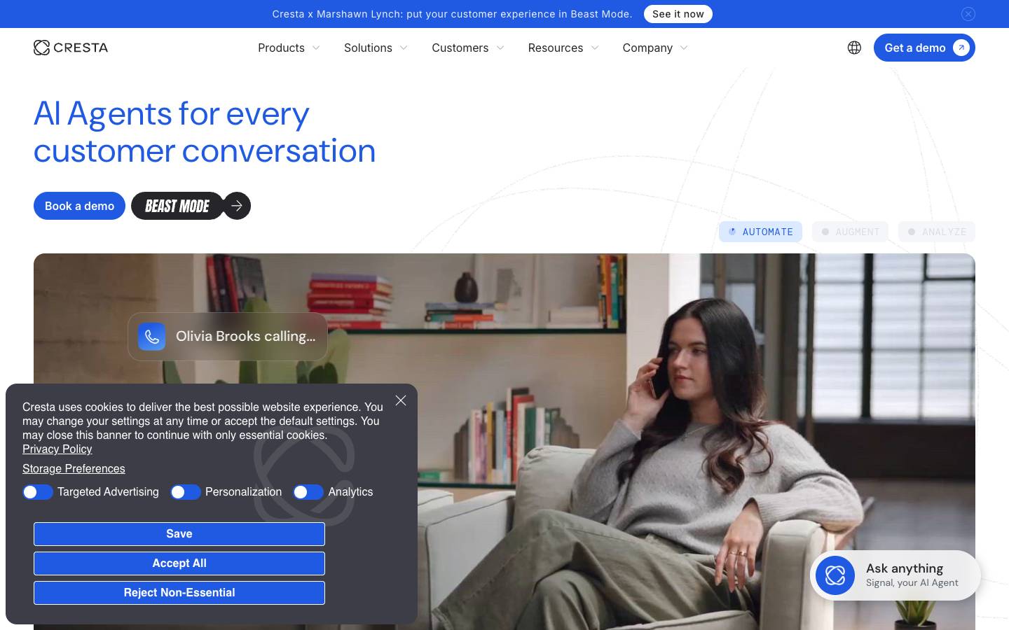 Cresta's homepage, as read on Oct 6, 2026