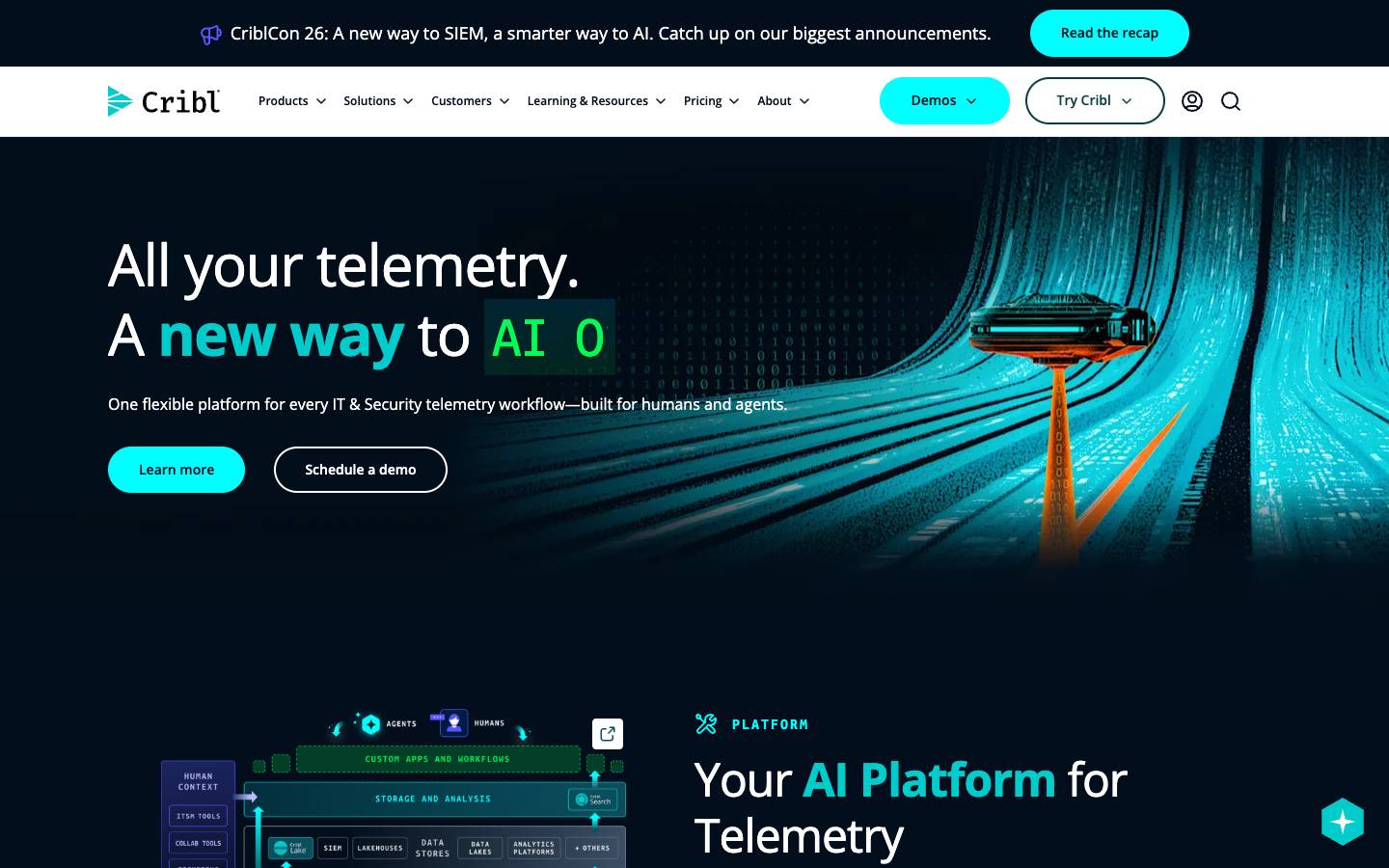 Cribl's homepage, as read on Oct 2, 2026