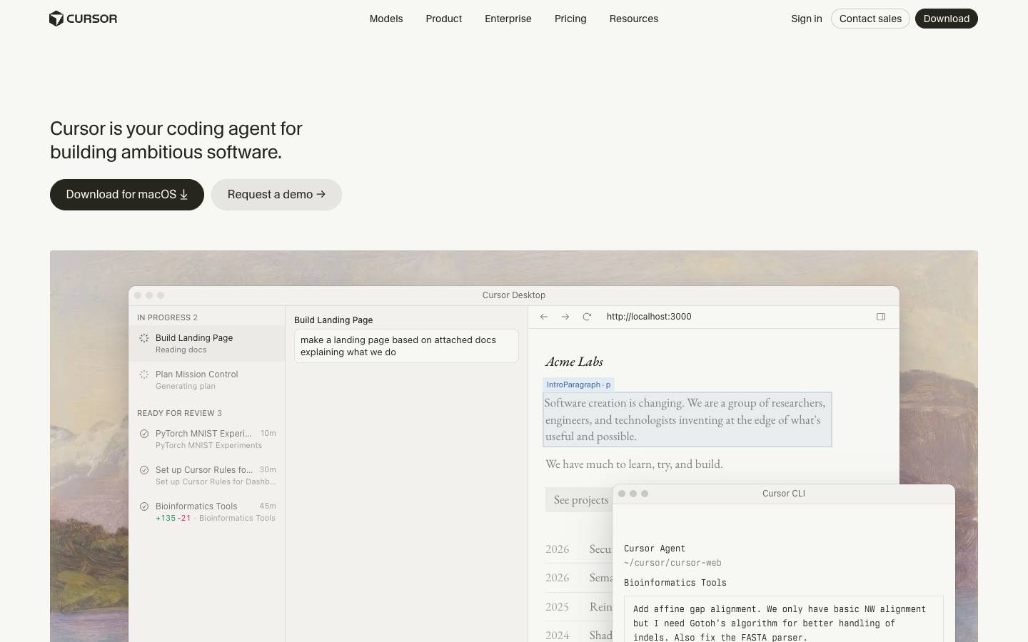 Cursor's homepage, as read on Oct 2, 2026