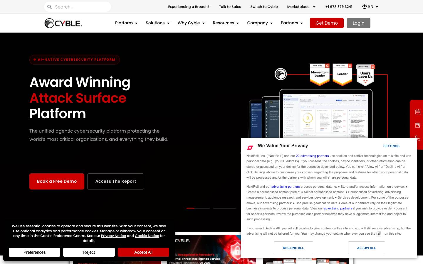 Cyble's homepage, as read on Oct 2, 2026