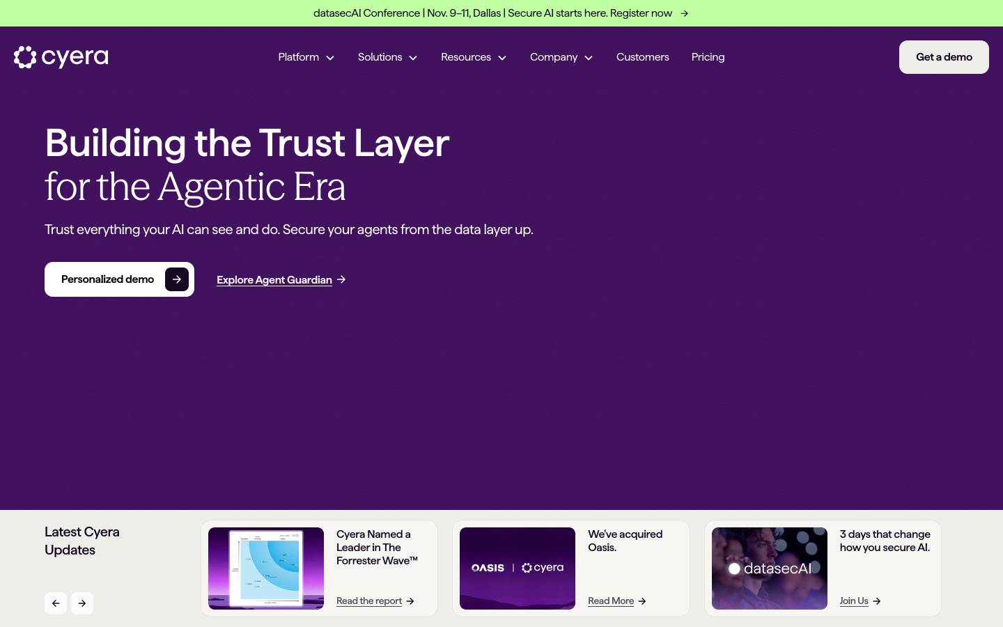 Cyera's homepage, as read on Oct 2, 2026