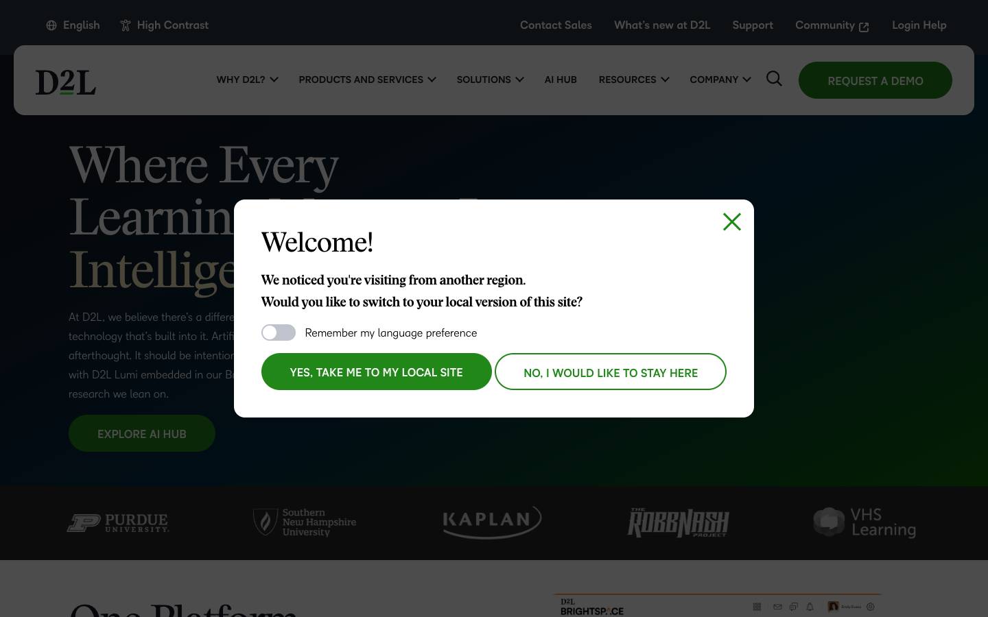 D2L's homepage, as read on Oct 2, 2026