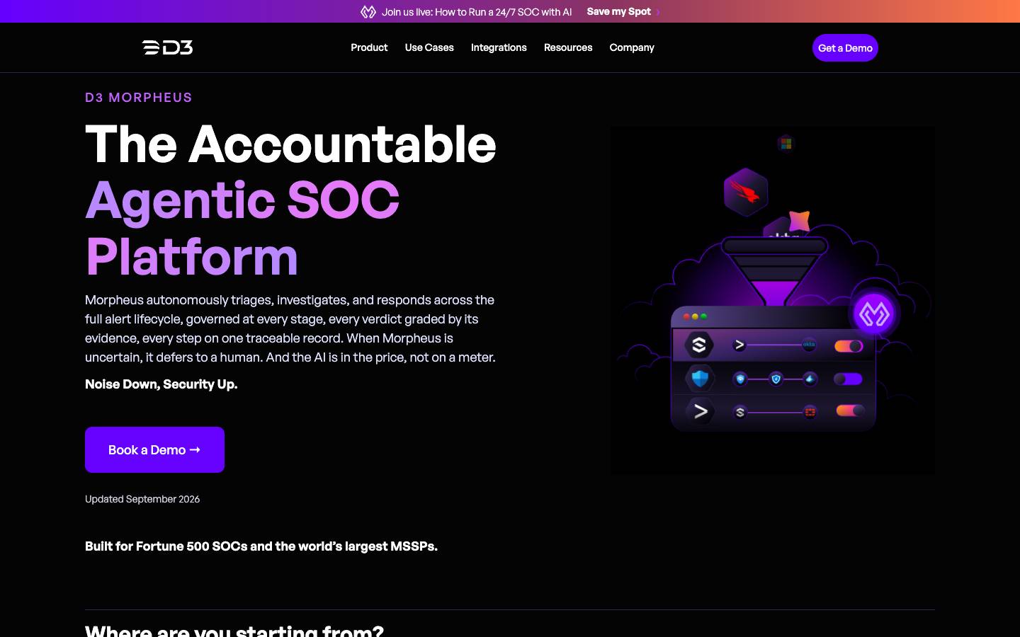 D3 Security's homepage, as read on Oct 2, 2026