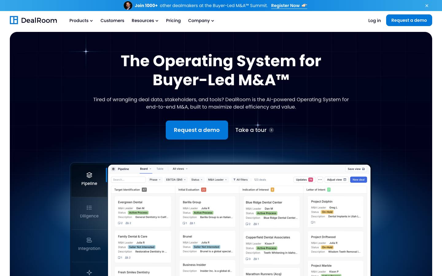 DealRoom's homepage, as read on Oct 2, 2026