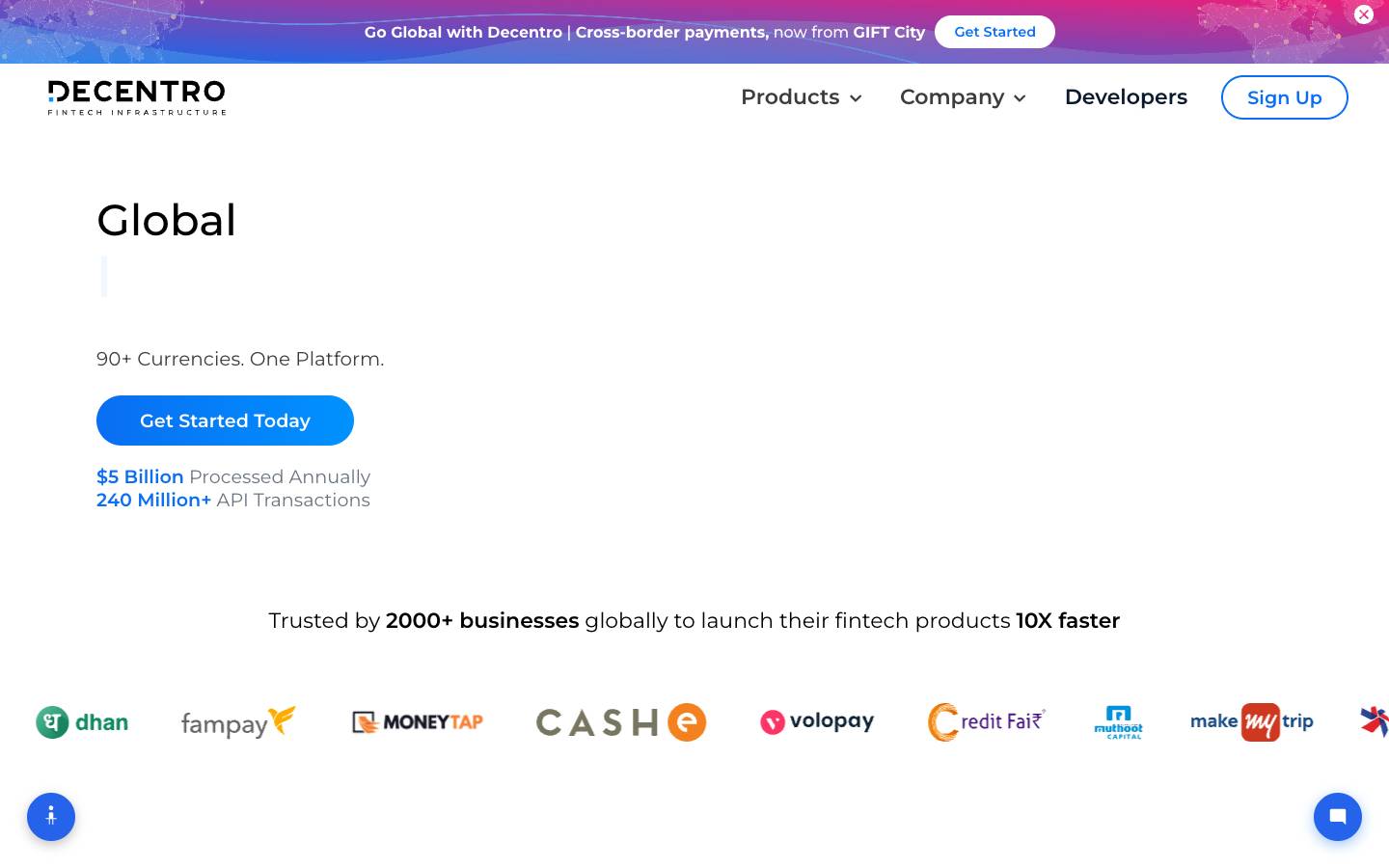 Decentro's homepage, as read on Oct 2, 2026