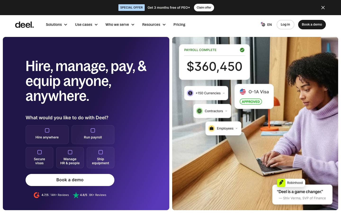 Deel's homepage, as read on Oct 2, 2026