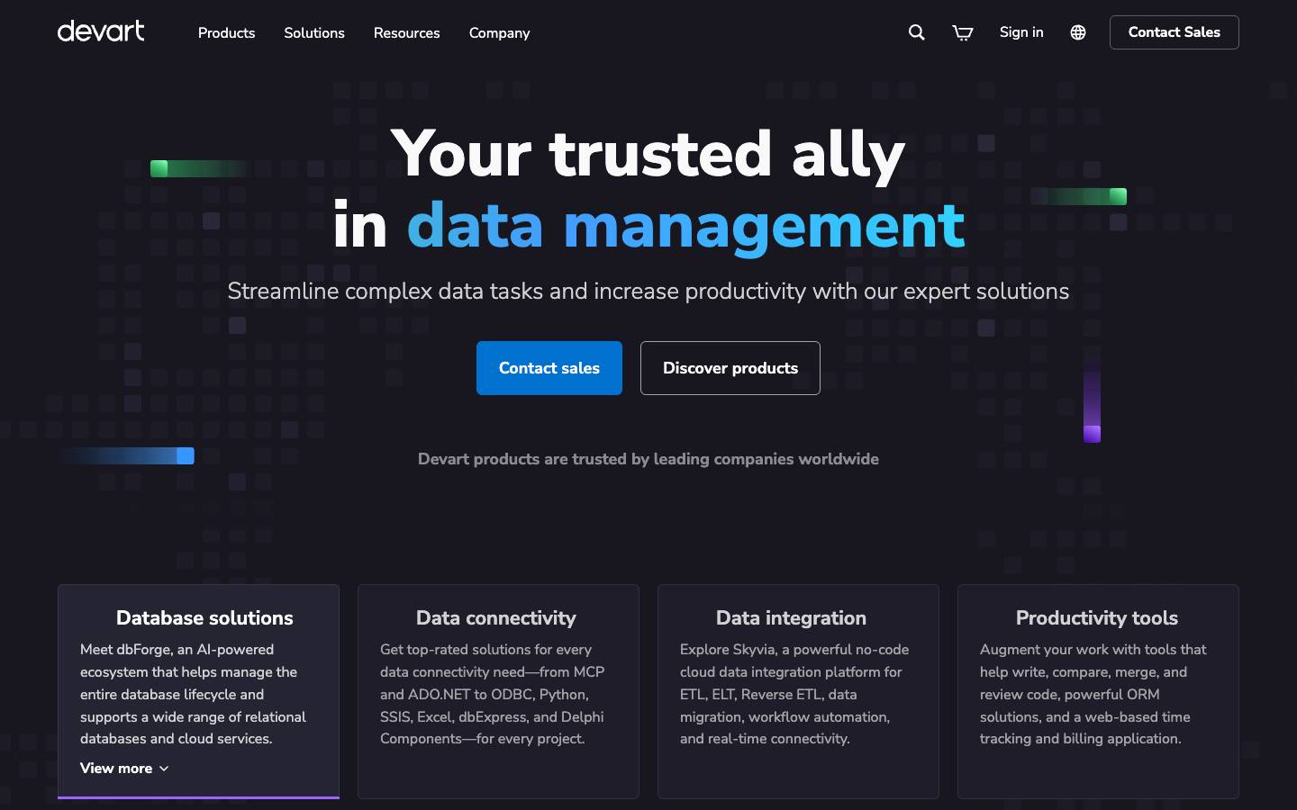 Devart's homepage, as read on Oct 2, 2026