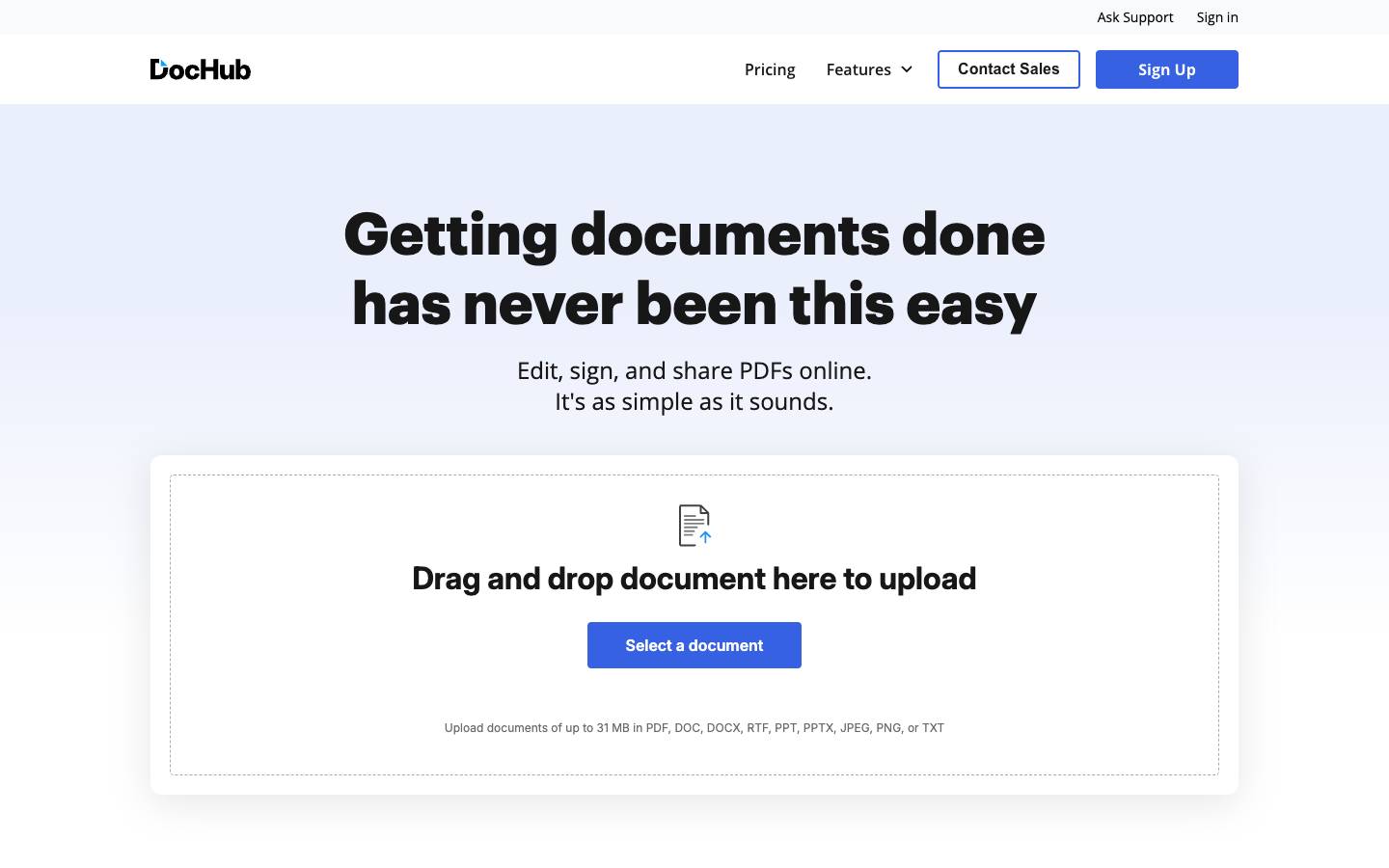 DocHub's homepage, as read on Oct 2, 2026