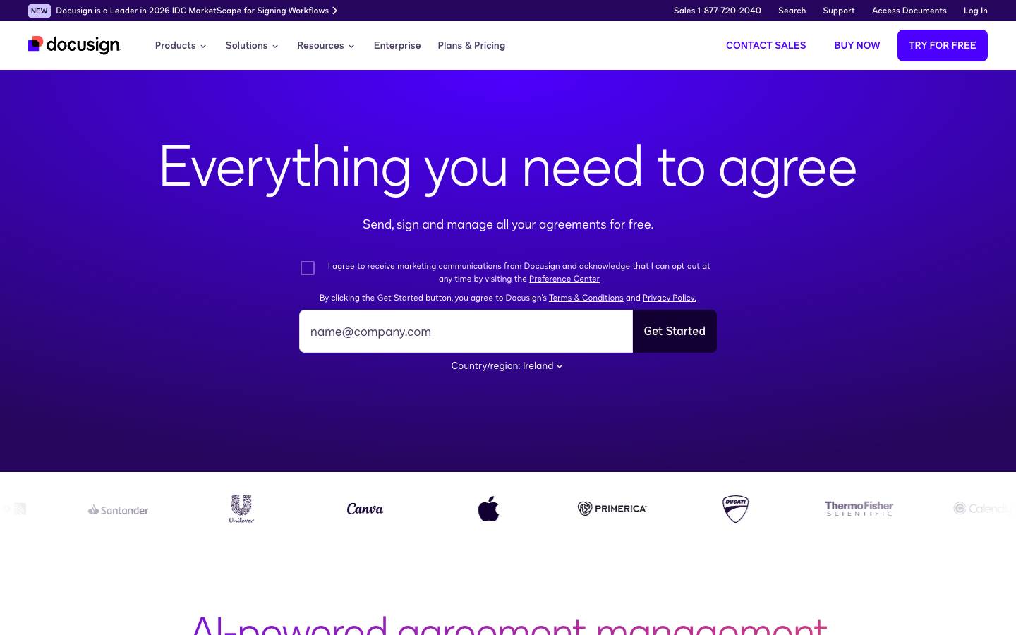 Docusign's homepage, as read on Oct 2, 2026