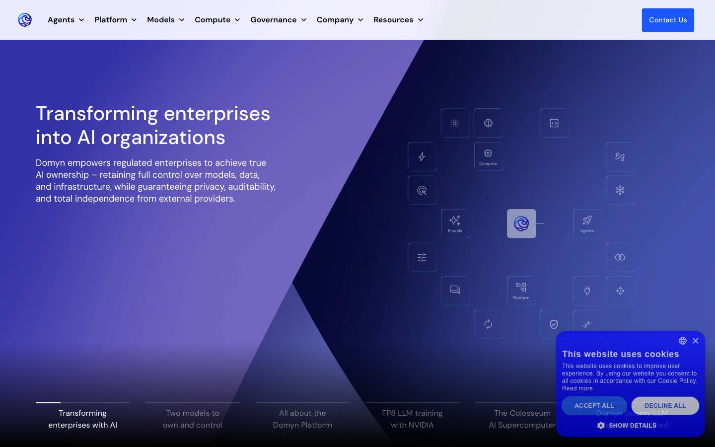Domyn's homepage, as read on Oct 2, 2026