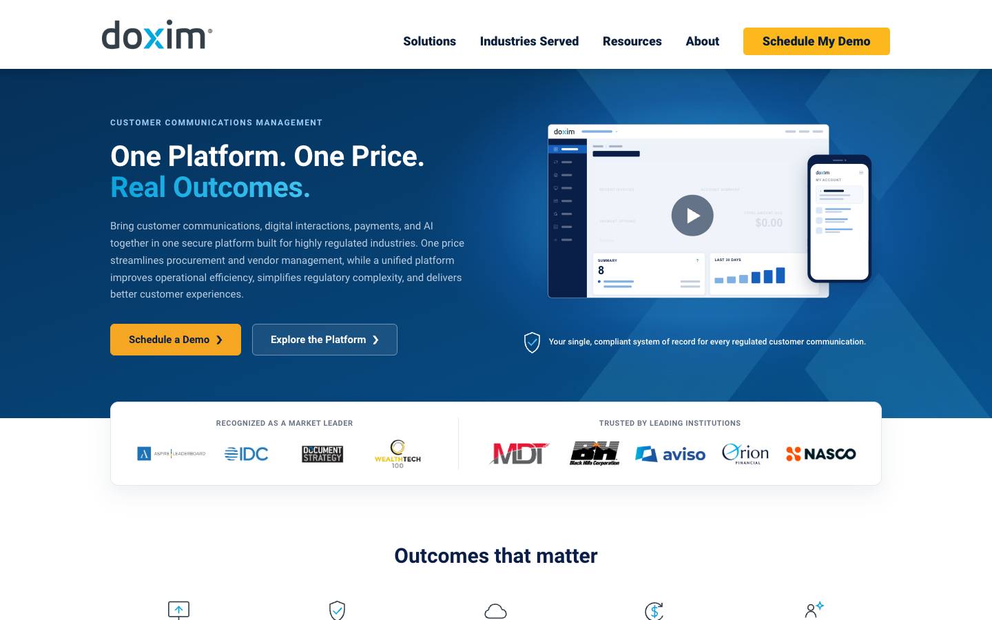 Doxim's homepage, as read on Oct 2, 2026