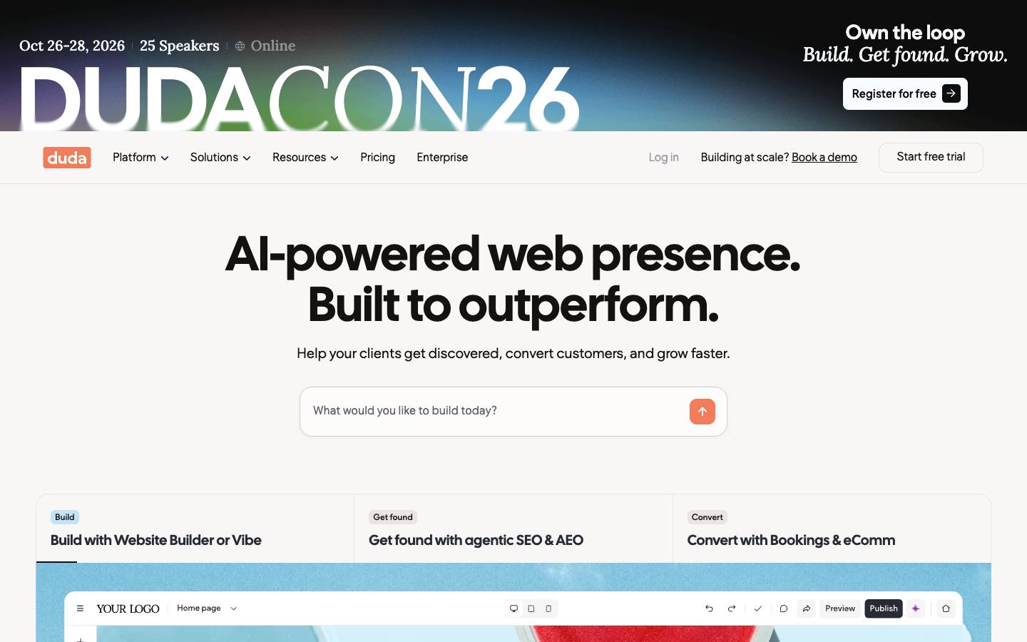 Duda's homepage, as read on Oct 2, 2026