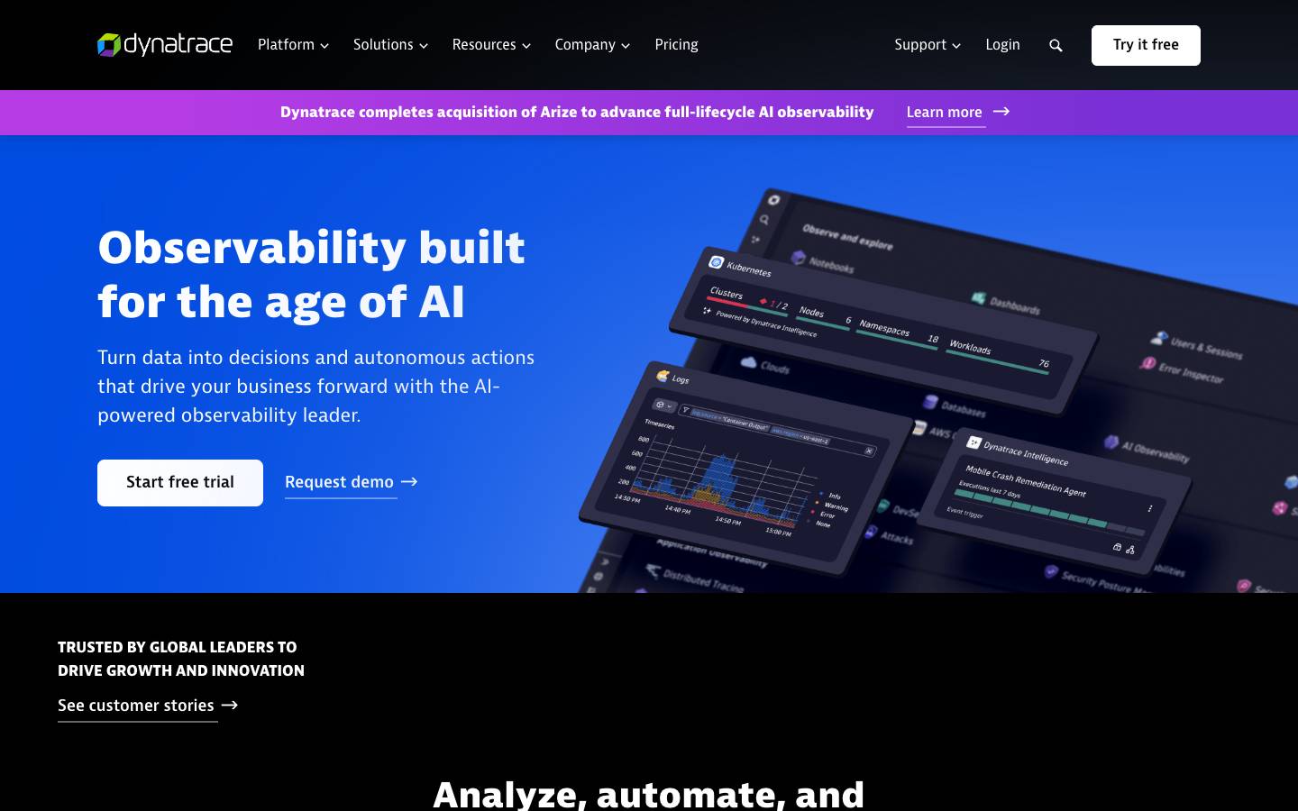 Dynatrace's homepage, as read on Oct 2, 2026