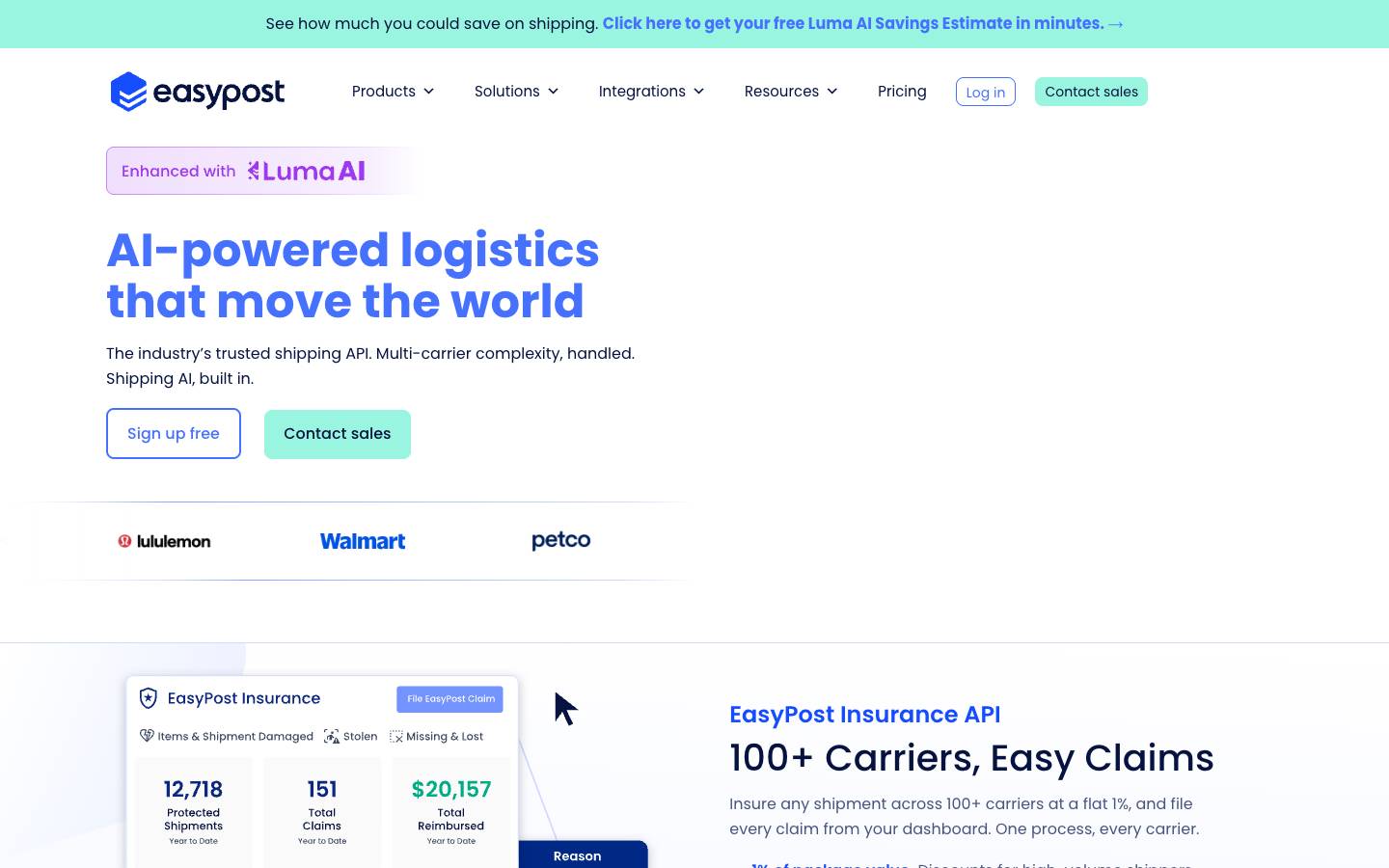 EasyPost's homepage, as read on Oct 2, 2026