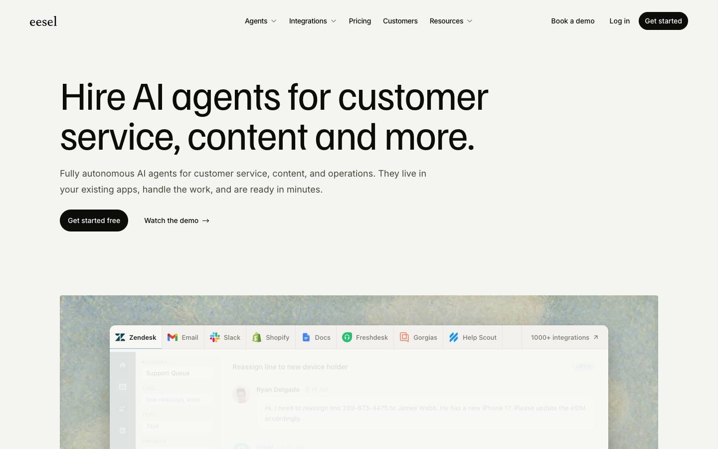 eesel AI's homepage, as read on Oct 2, 2026