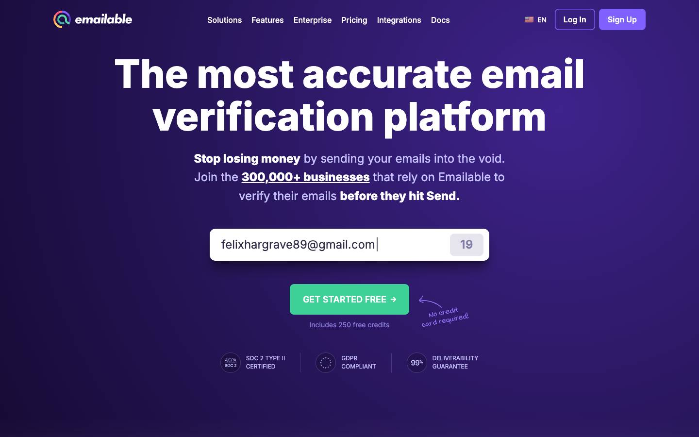 Emailable's homepage, as read on Oct 2, 2026