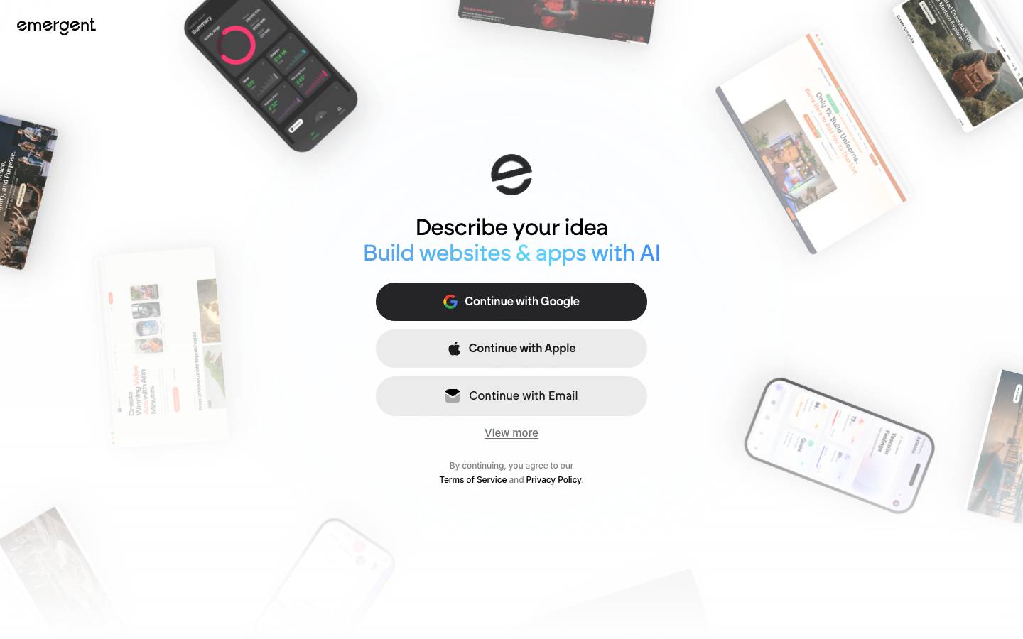 Emergent's homepage, as read on Oct 2, 2026