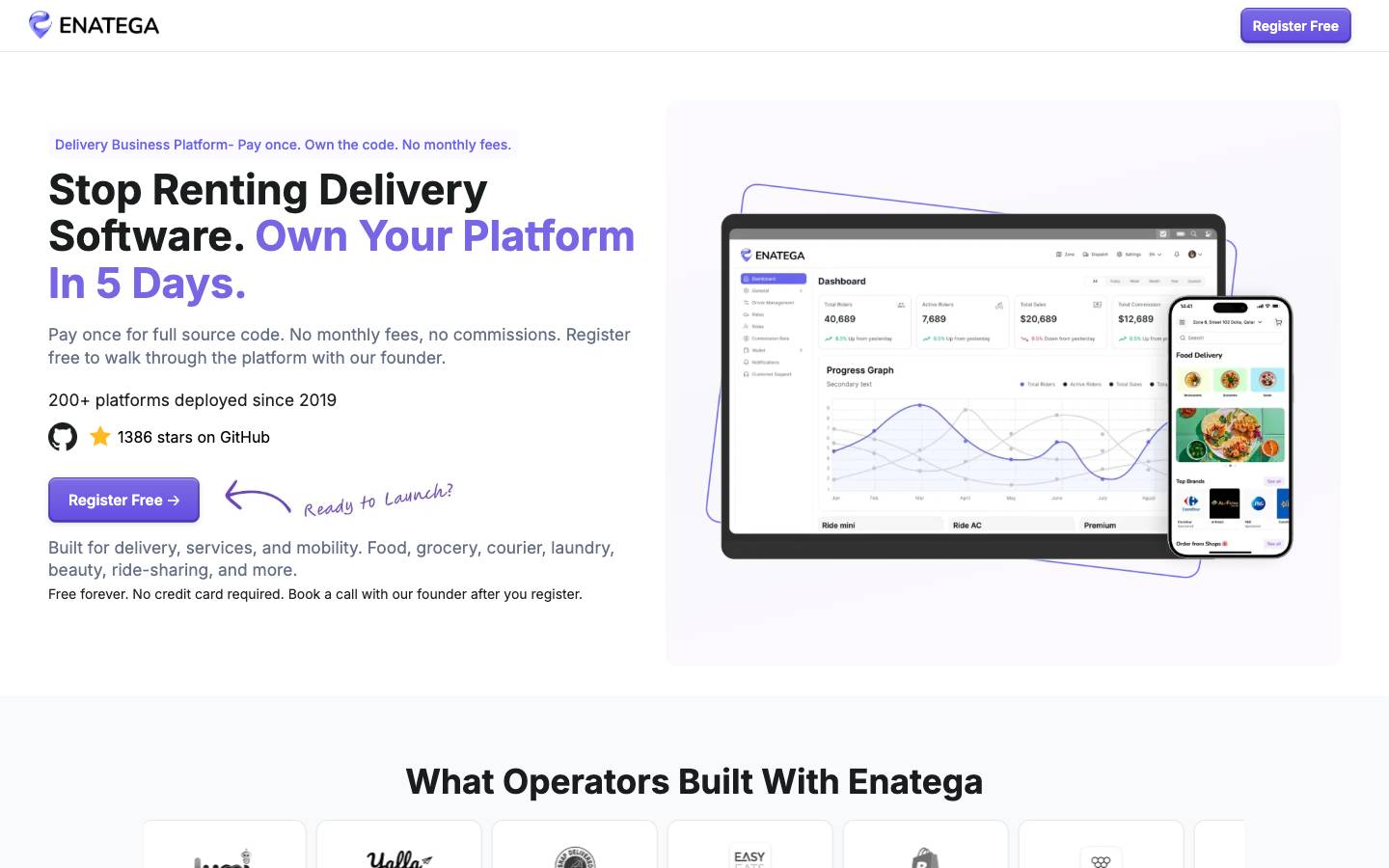 Enatega's homepage, as read on Oct 6, 2026