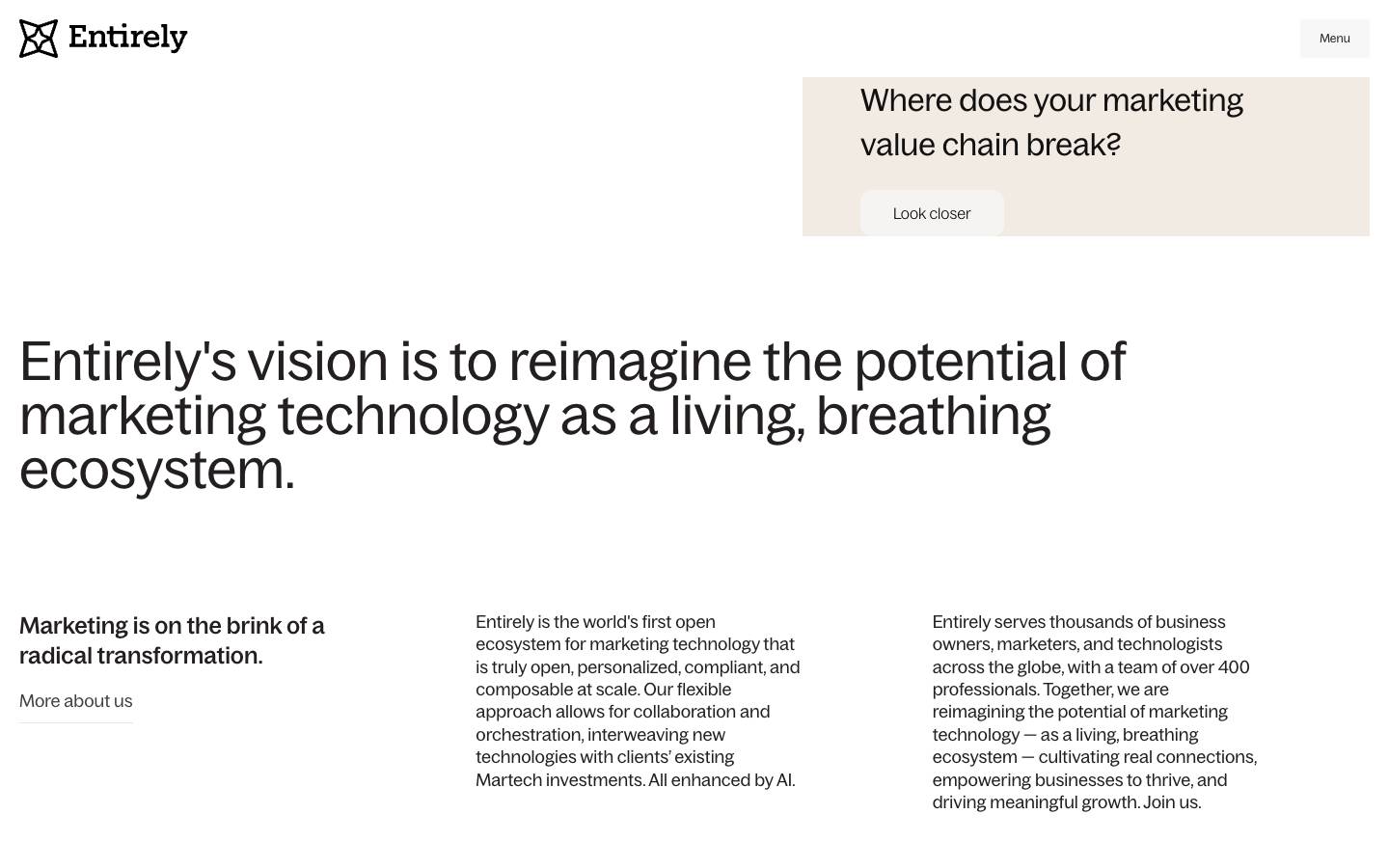 Entirely's homepage, as read on Oct 2, 2026