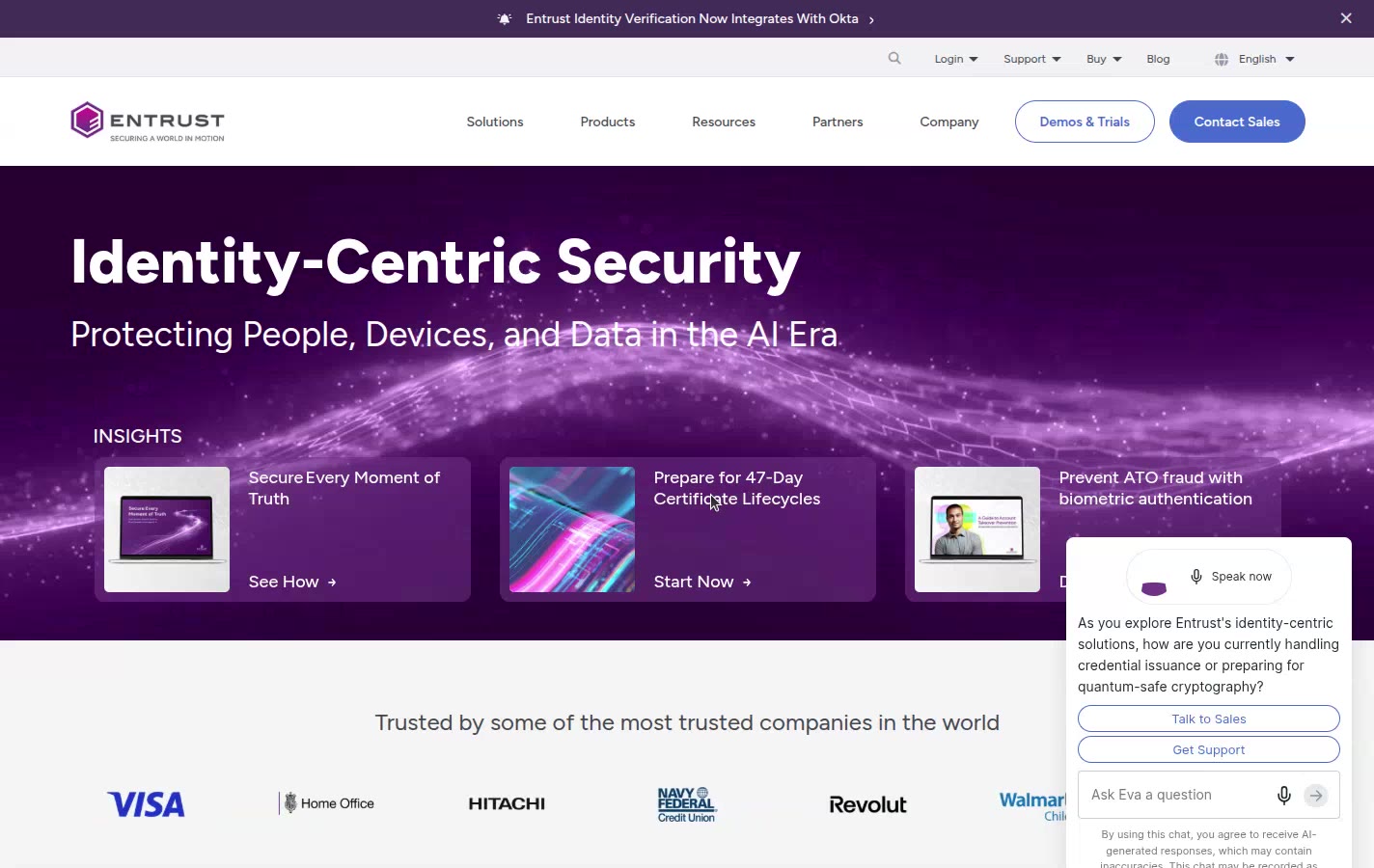 Entrust's homepage, as read on Oct 3, 2026