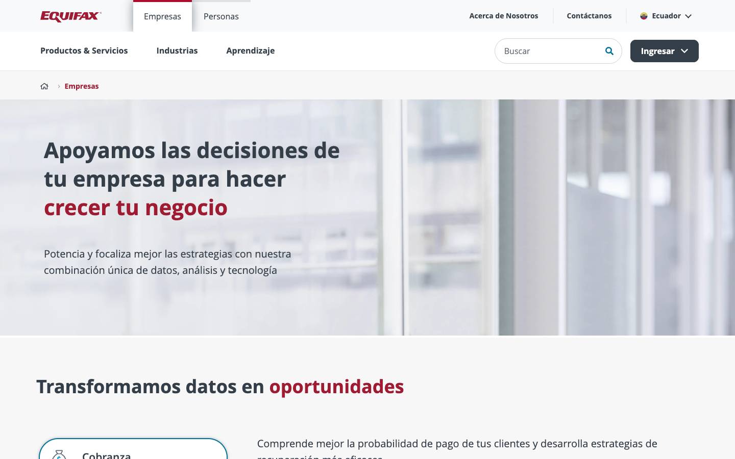 Equifax Ecuador's homepage, as read on Oct 2, 2026