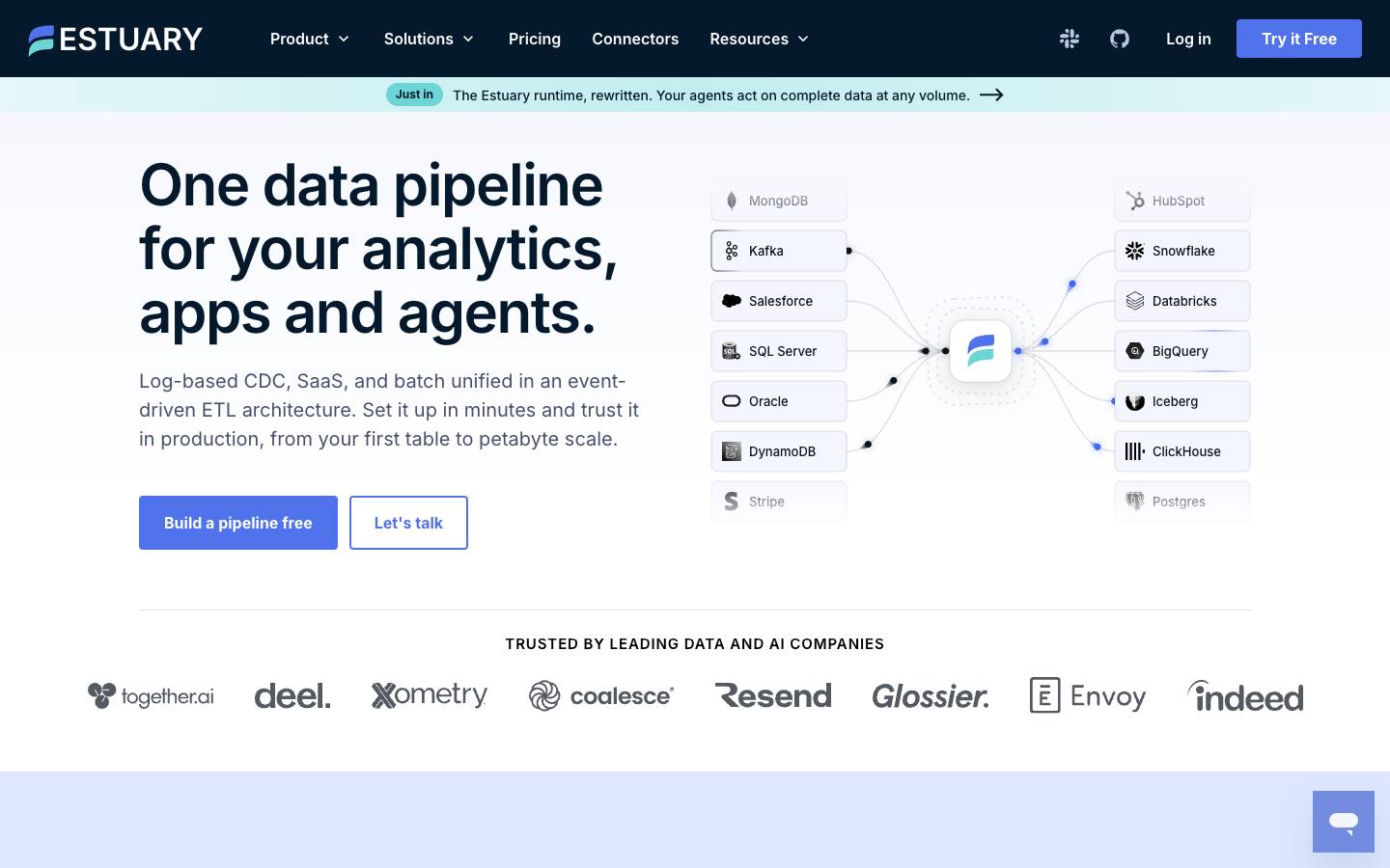 Estuary's homepage, as read on Oct 2, 2026