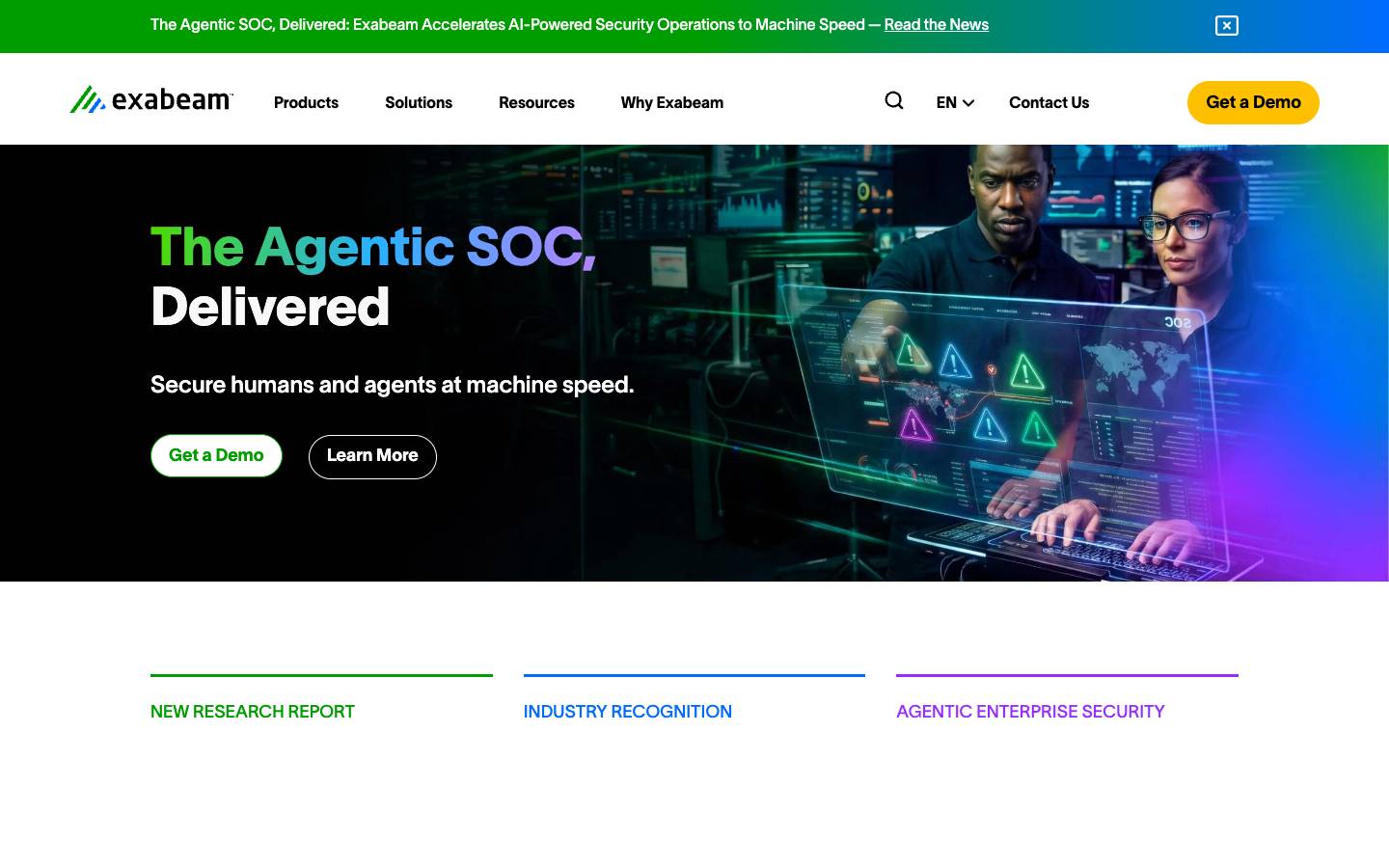 Exabeam's homepage, as read on Oct 2, 2026