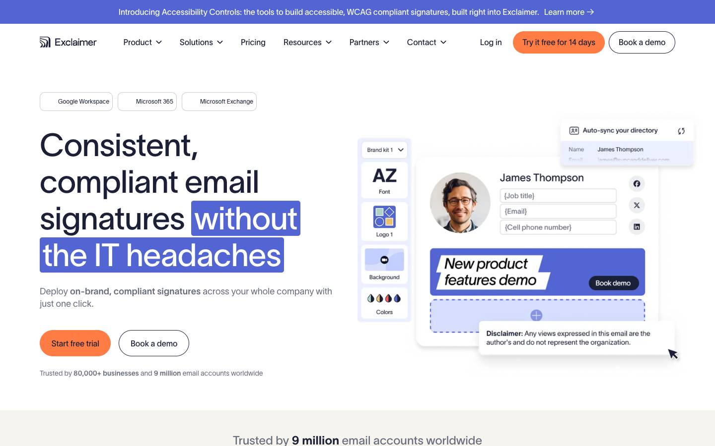 Exclaimer's homepage, as read on Oct 2, 2026