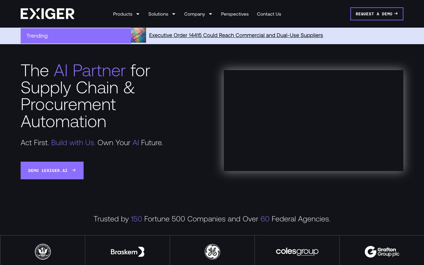 Exiger's homepage, as read on Oct 2, 2026