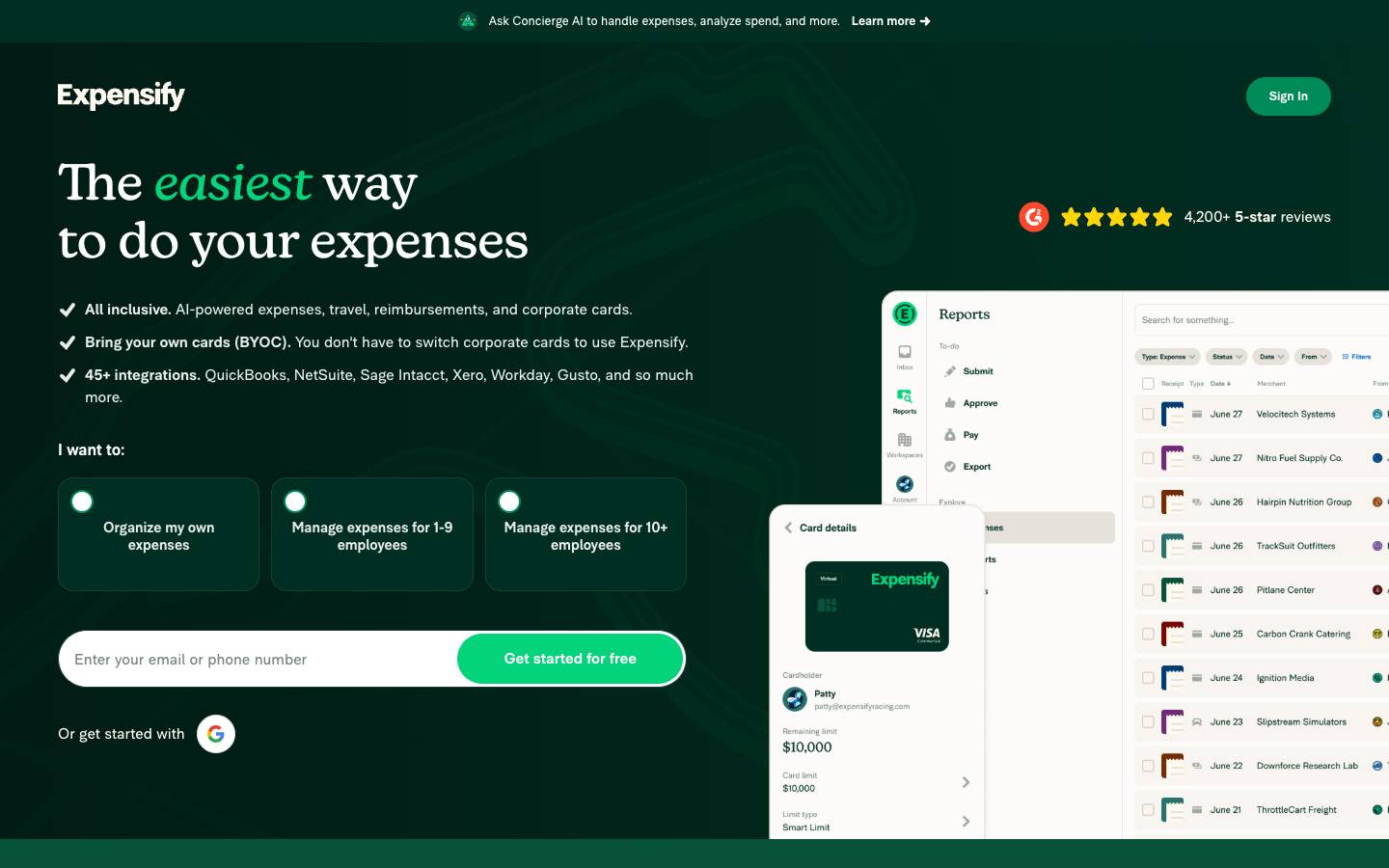Expensify's homepage, as read on Oct 2, 2026