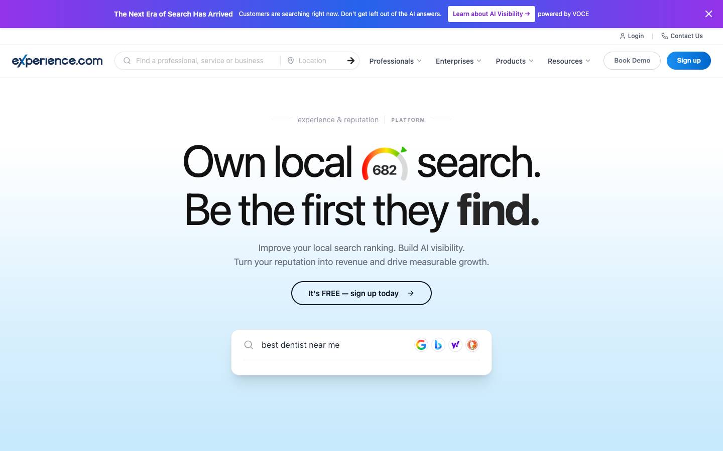 Experience's homepage, as read on Oct 2, 2026