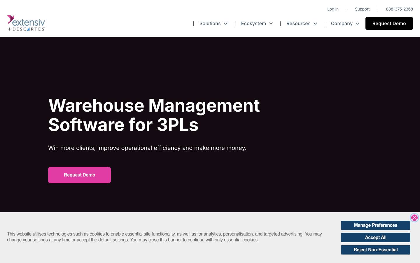 Extensiv's homepage, as read on Oct 2, 2026