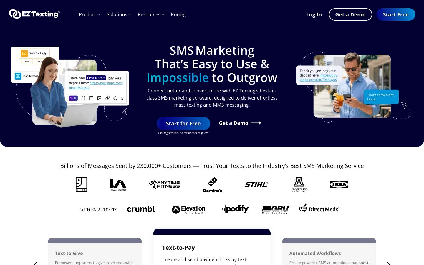 EZ Texting's homepage, as read on Oct 2, 2026