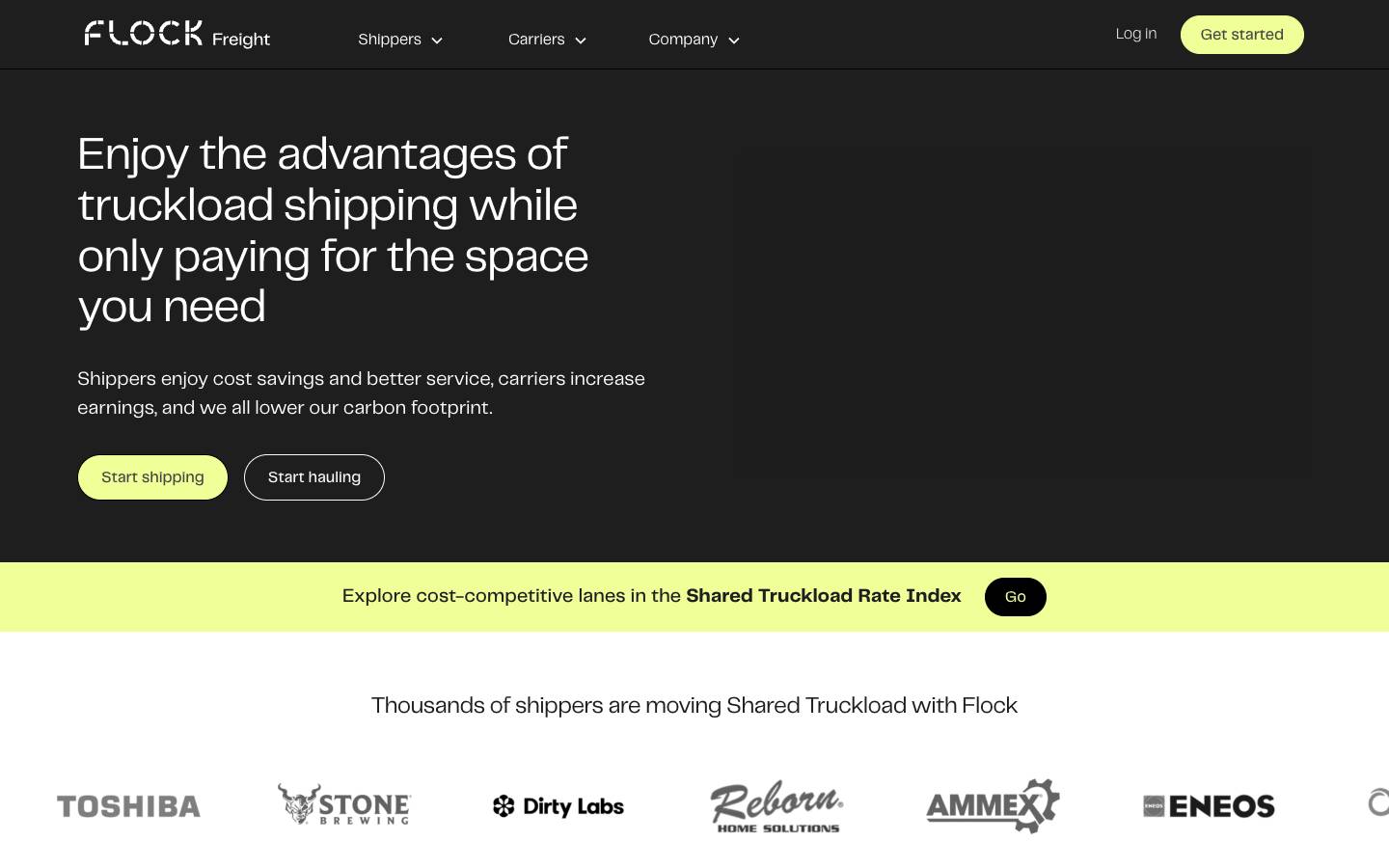 Flock Freight's homepage, as read on Oct 2, 2026