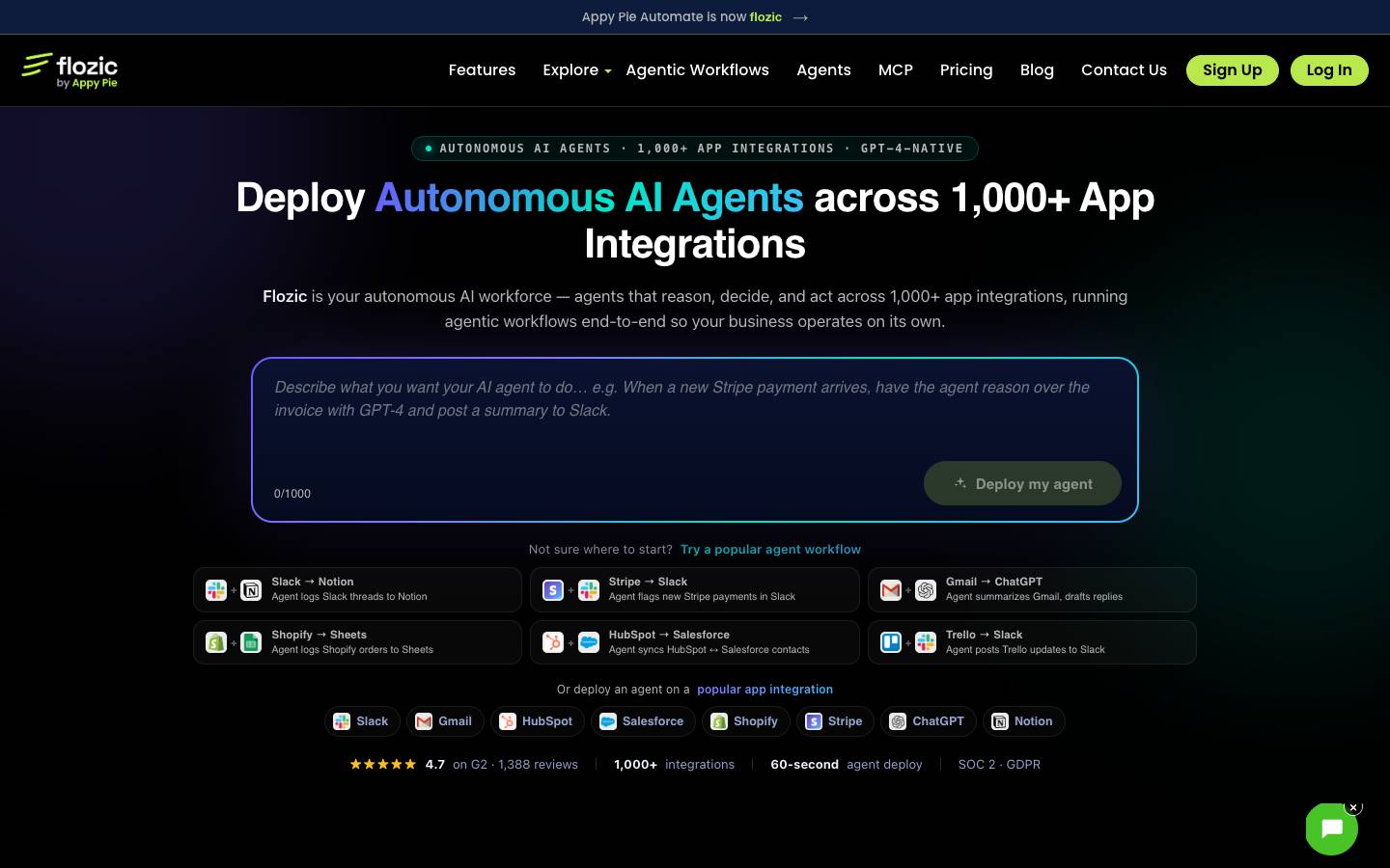 Flozic's homepage, as read on Oct 2, 2026