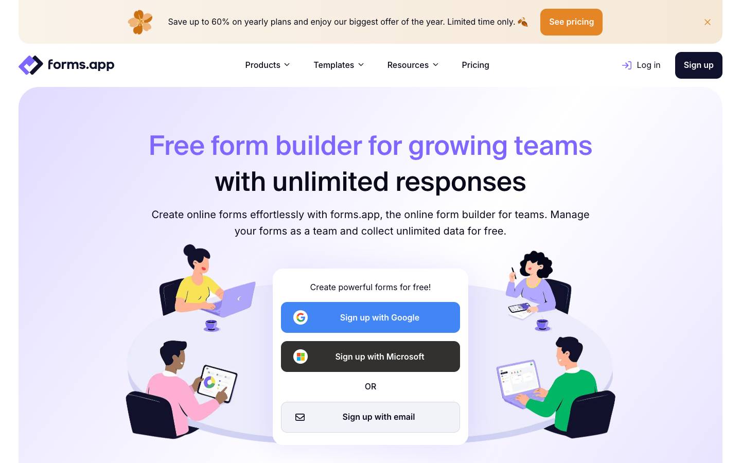 forms.app's homepage, as read on Oct 2, 2026