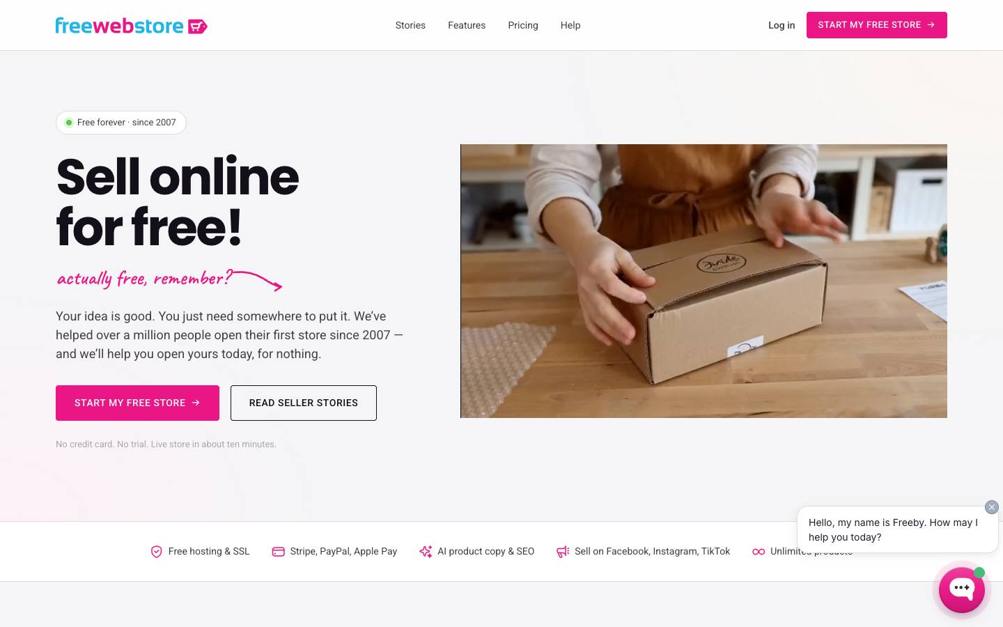 Freewebstore's homepage, as read on Oct 2, 2026