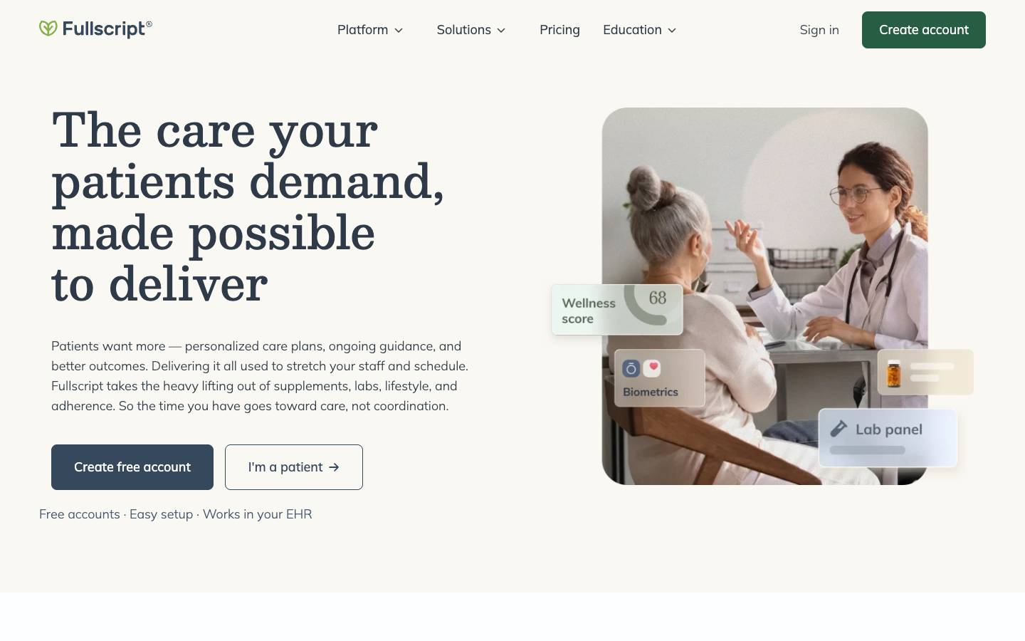 Fullscript's homepage, as read on Oct 2, 2026