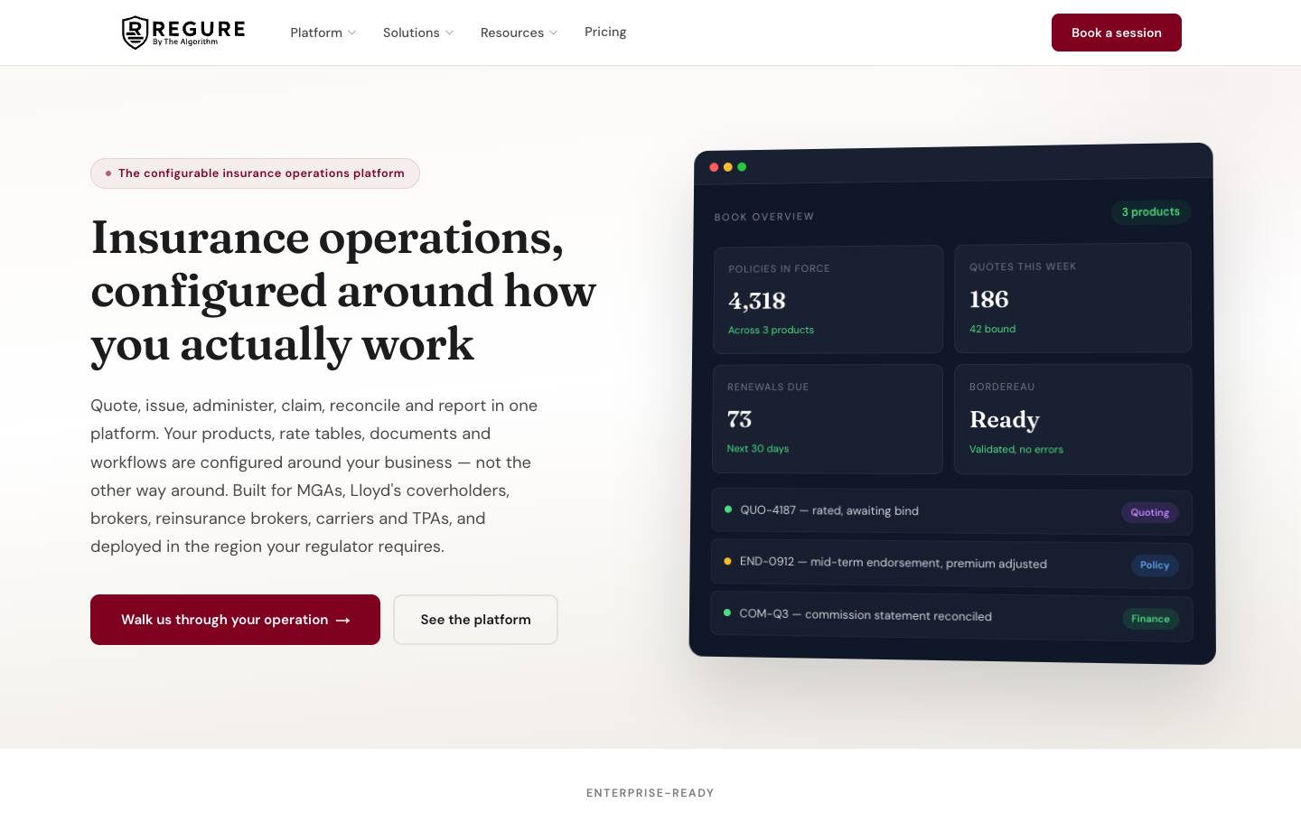 Regure's homepage, as read on Oct 2, 2026