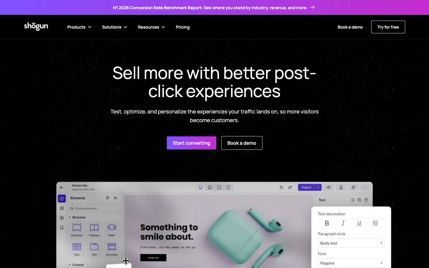 Shogun's homepage, as read on Oct 2, 2026