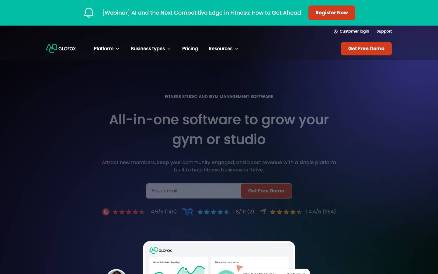 Glofox's homepage, as read on Oct 2, 2026
