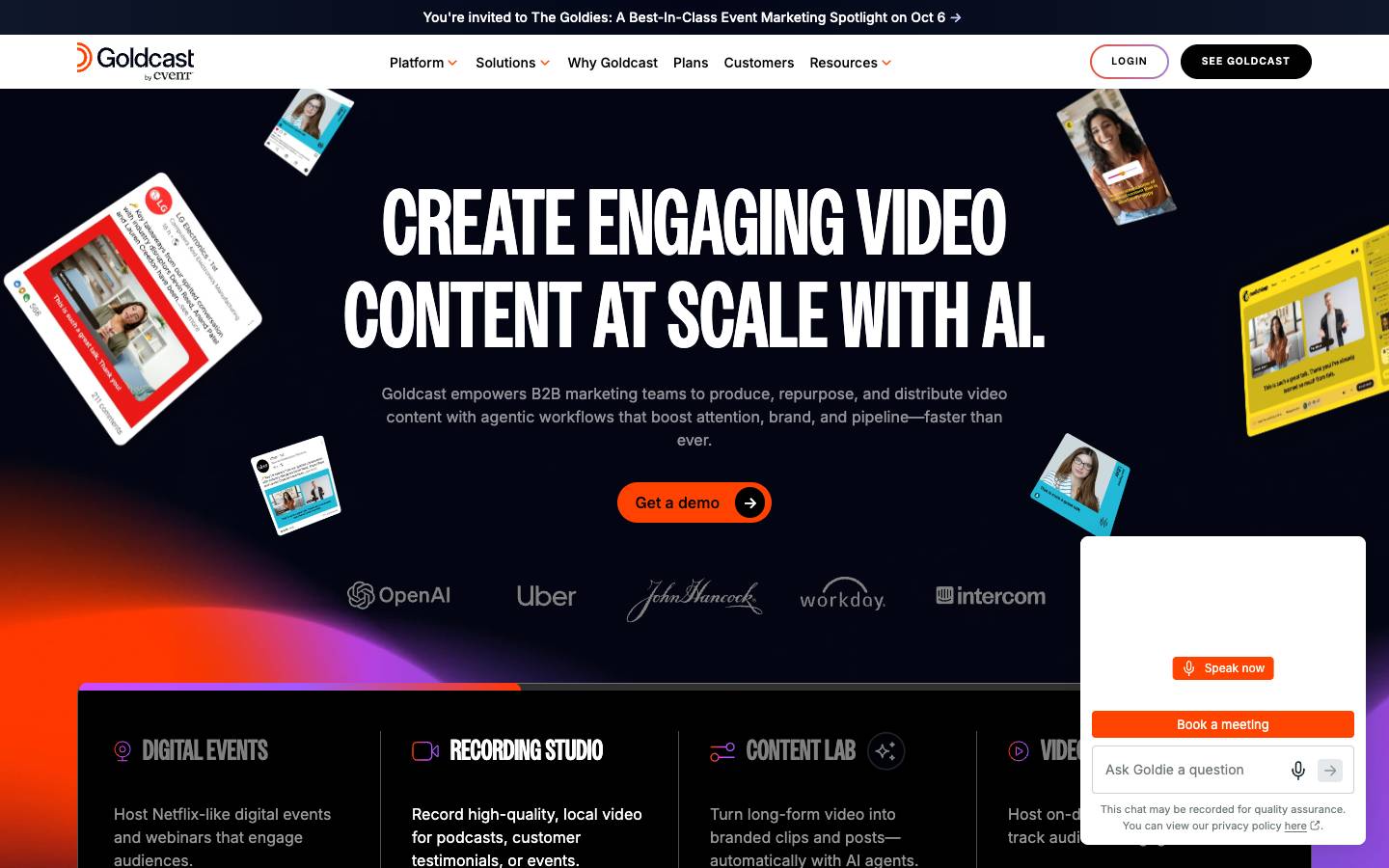 Goldcast's homepage, as read on Oct 2, 2026