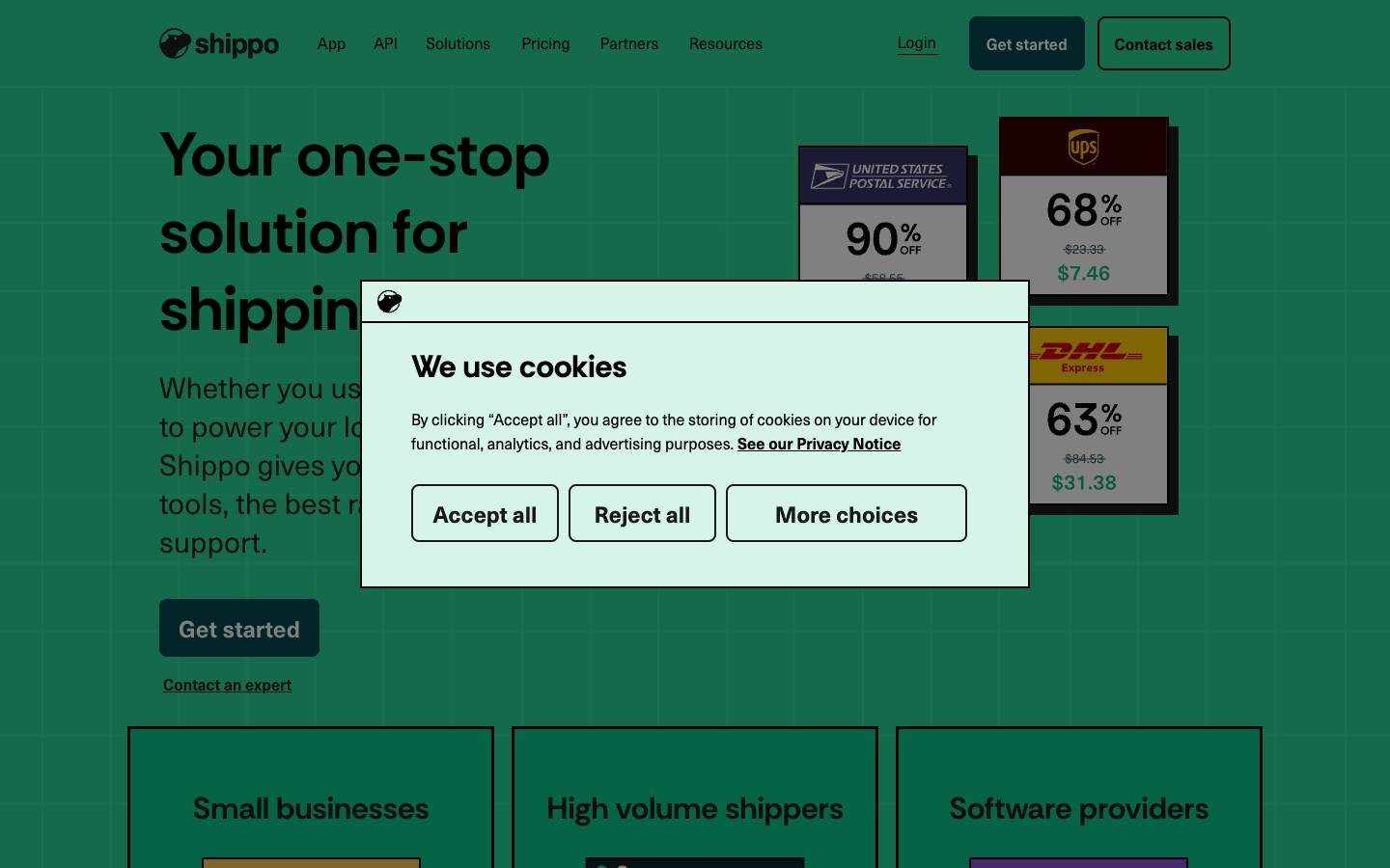 Shippo's homepage, as read on Oct 2, 2026