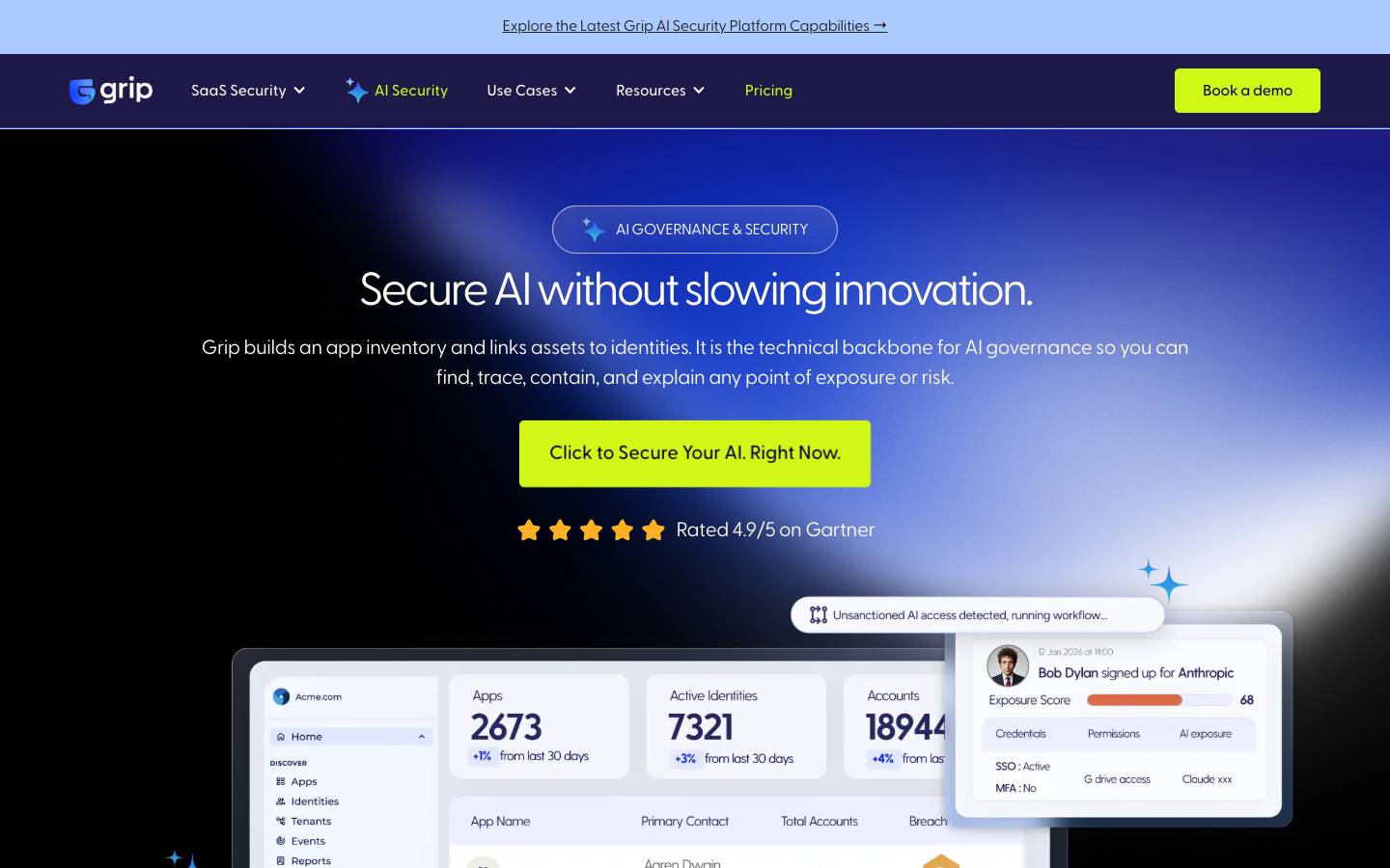 Grip's homepage, as read on Oct 2, 2026