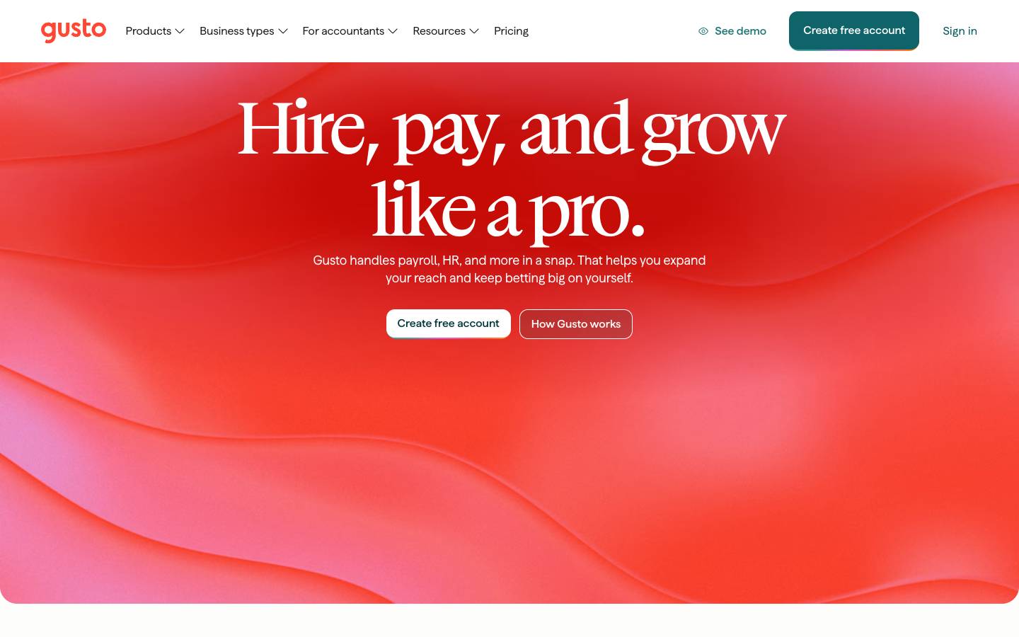 Gusto's homepage, as read on Oct 2, 2026