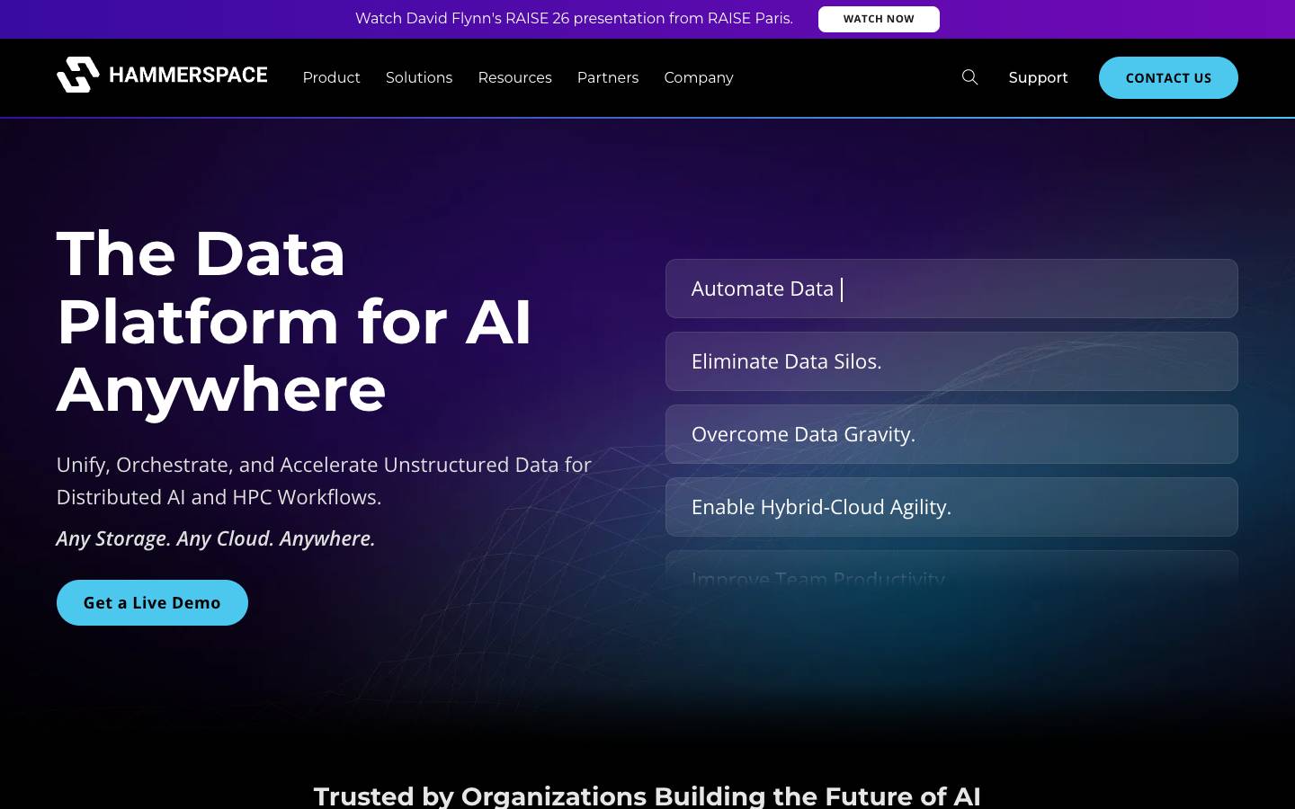 Hammerspace's homepage, as read on Oct 2, 2026